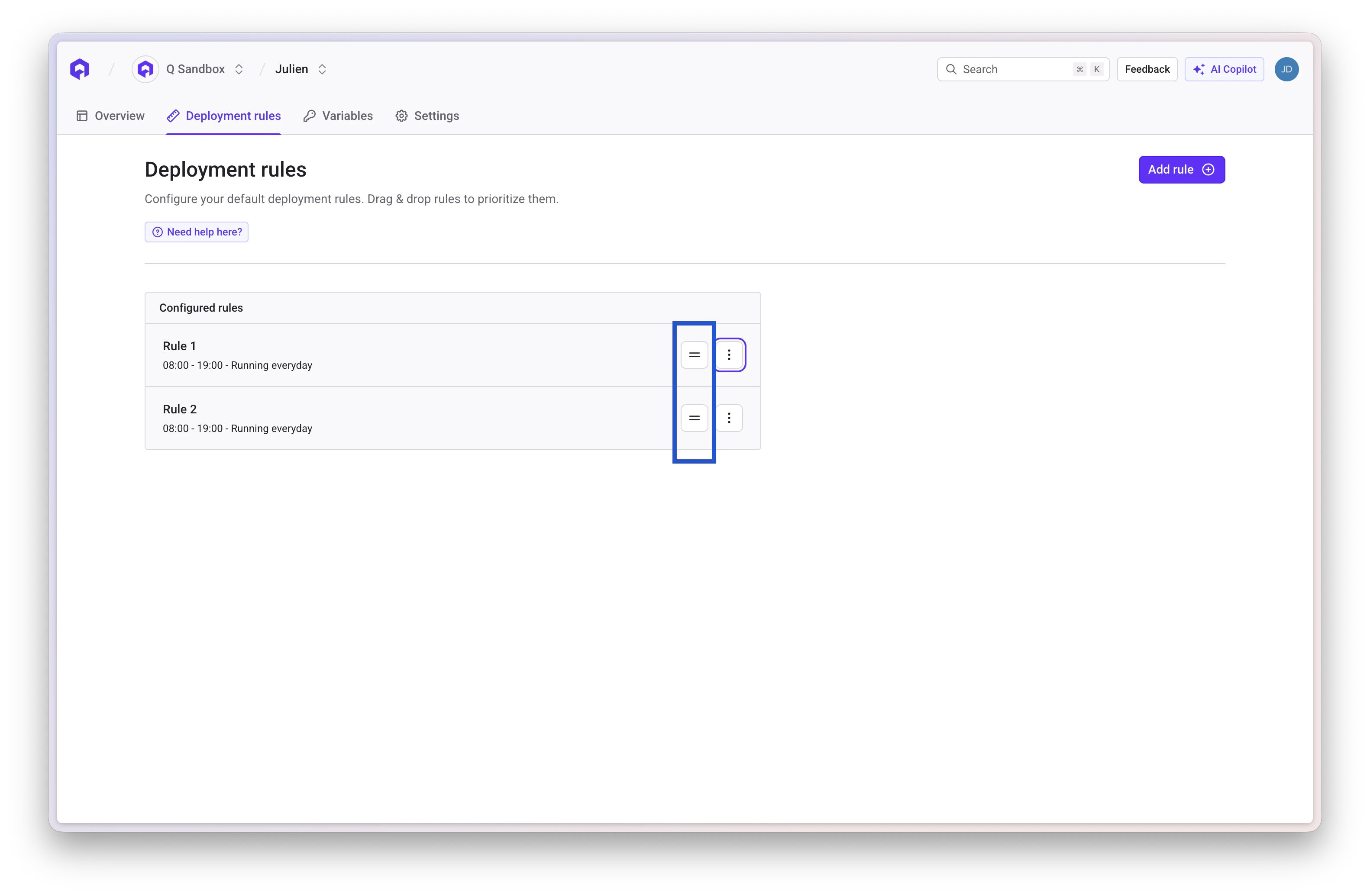 Reorder deployment rule priority