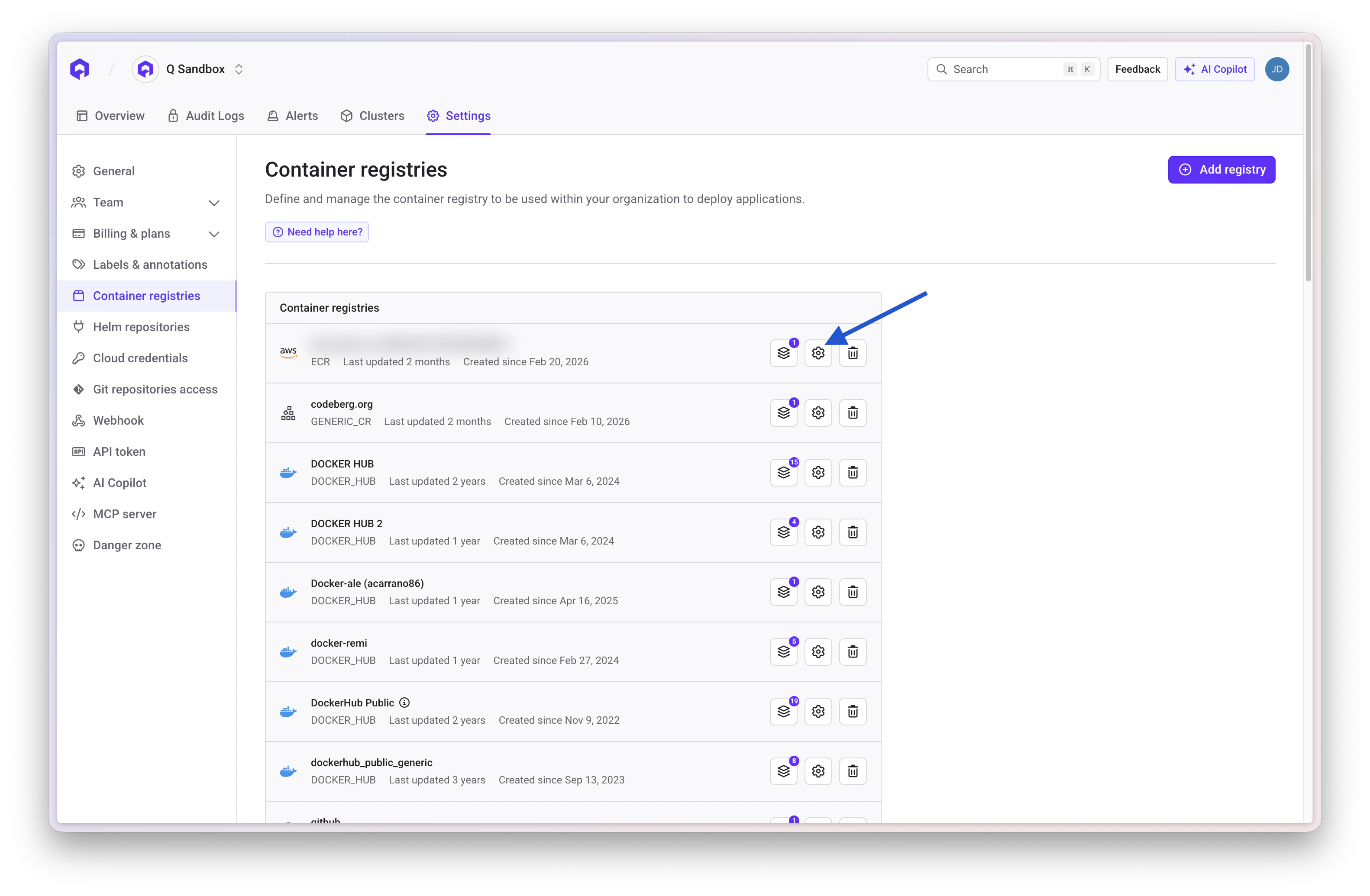 Edit Container Registry
