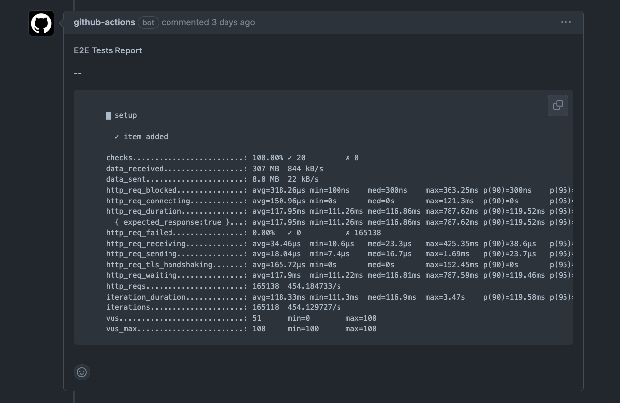 E2E report in Pull Request