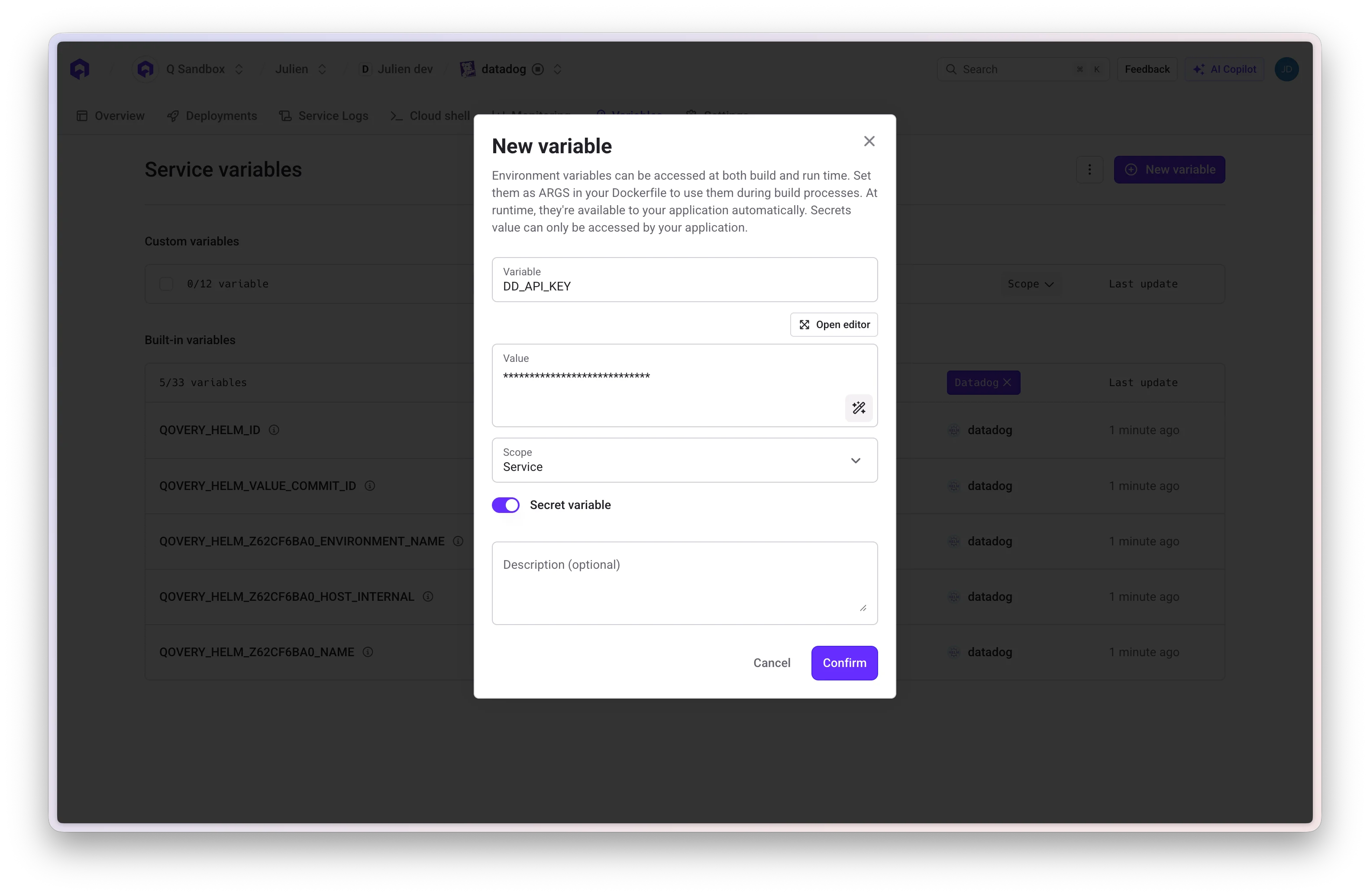 Datadog Secret Configuration
