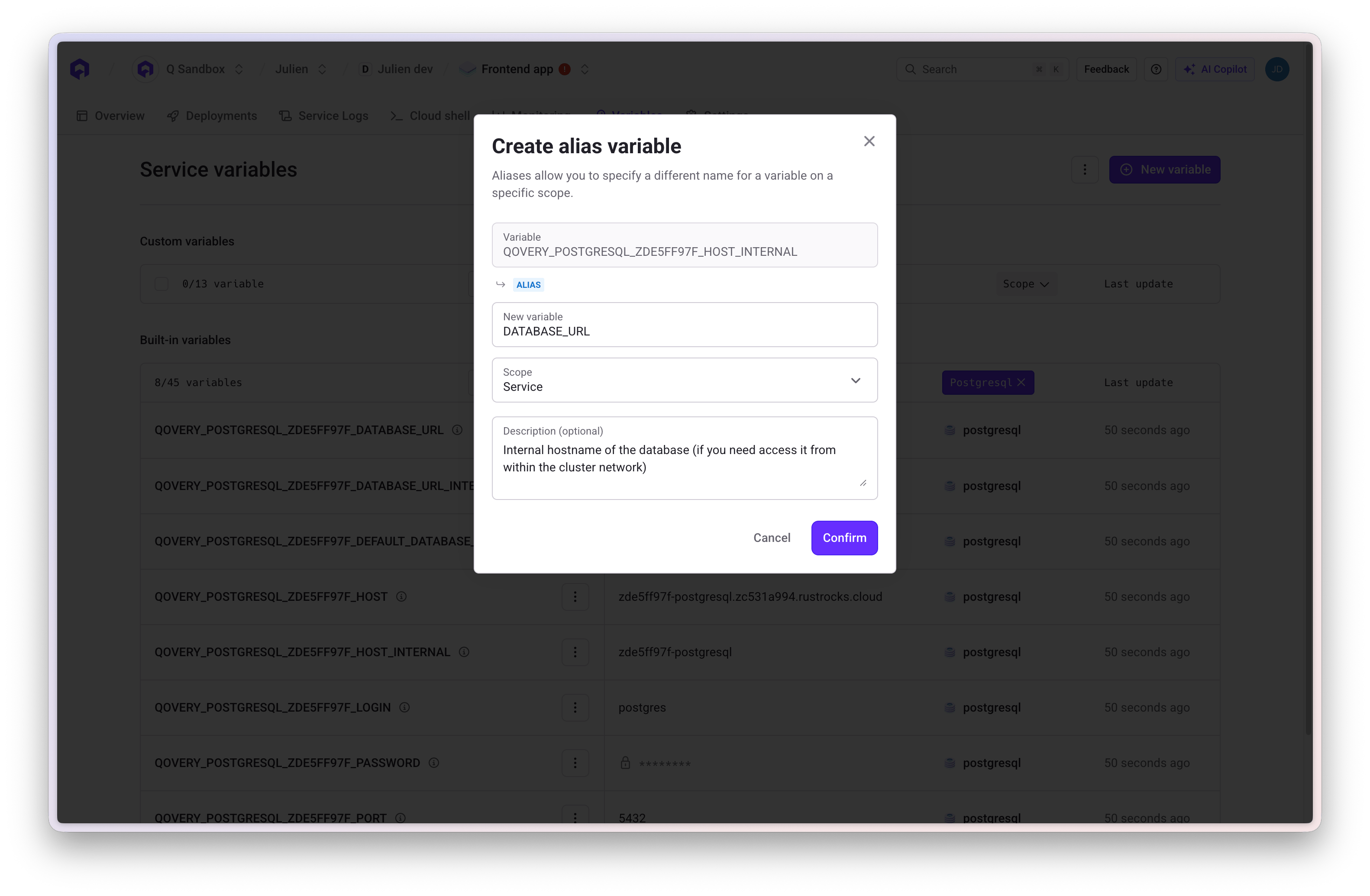 Alias database connection