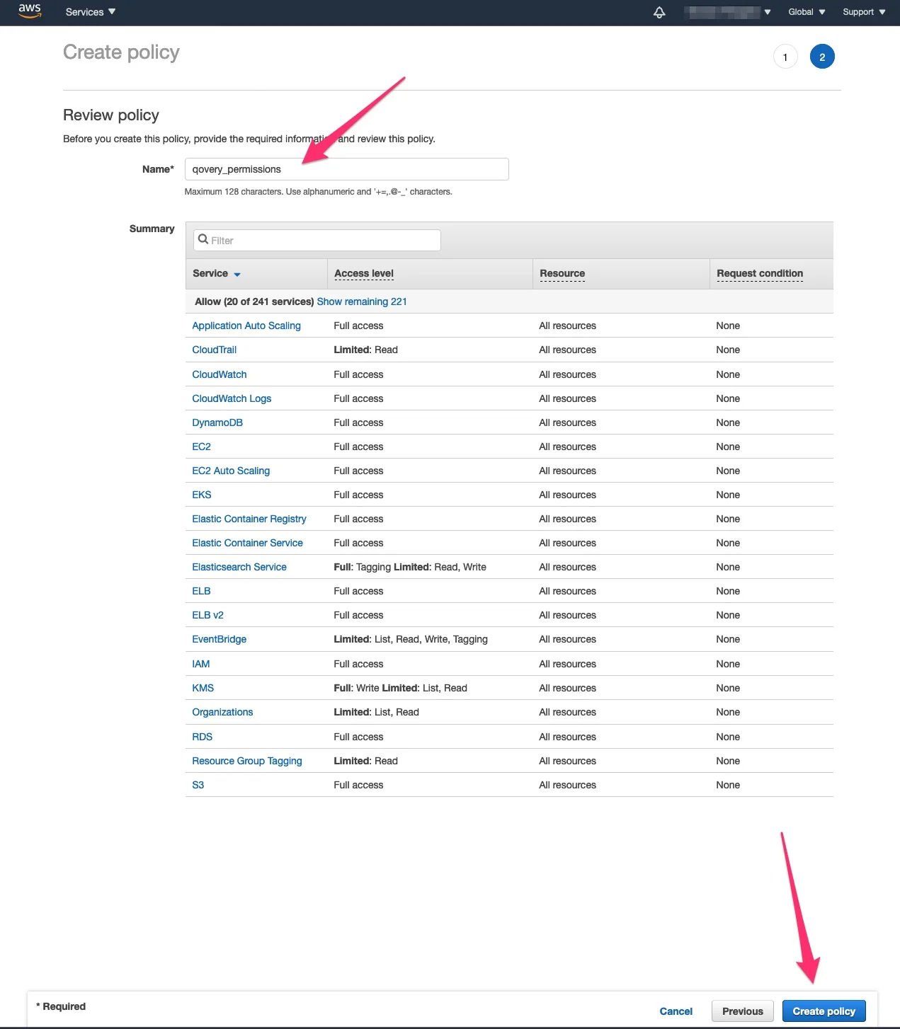 Add policy - step 4
