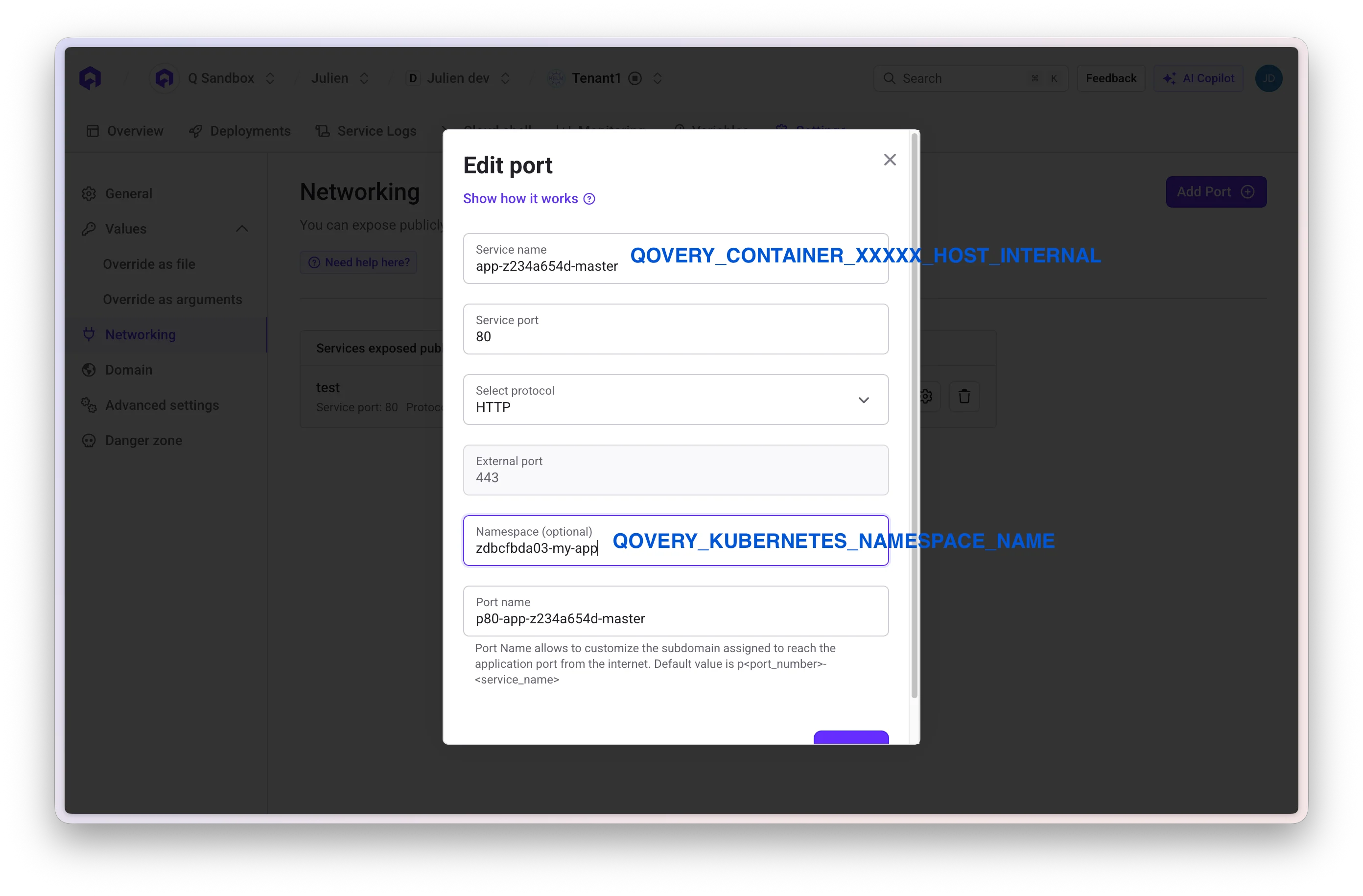 Configure tenant port