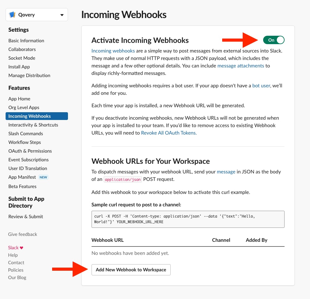 Add New Webhook to Workspace