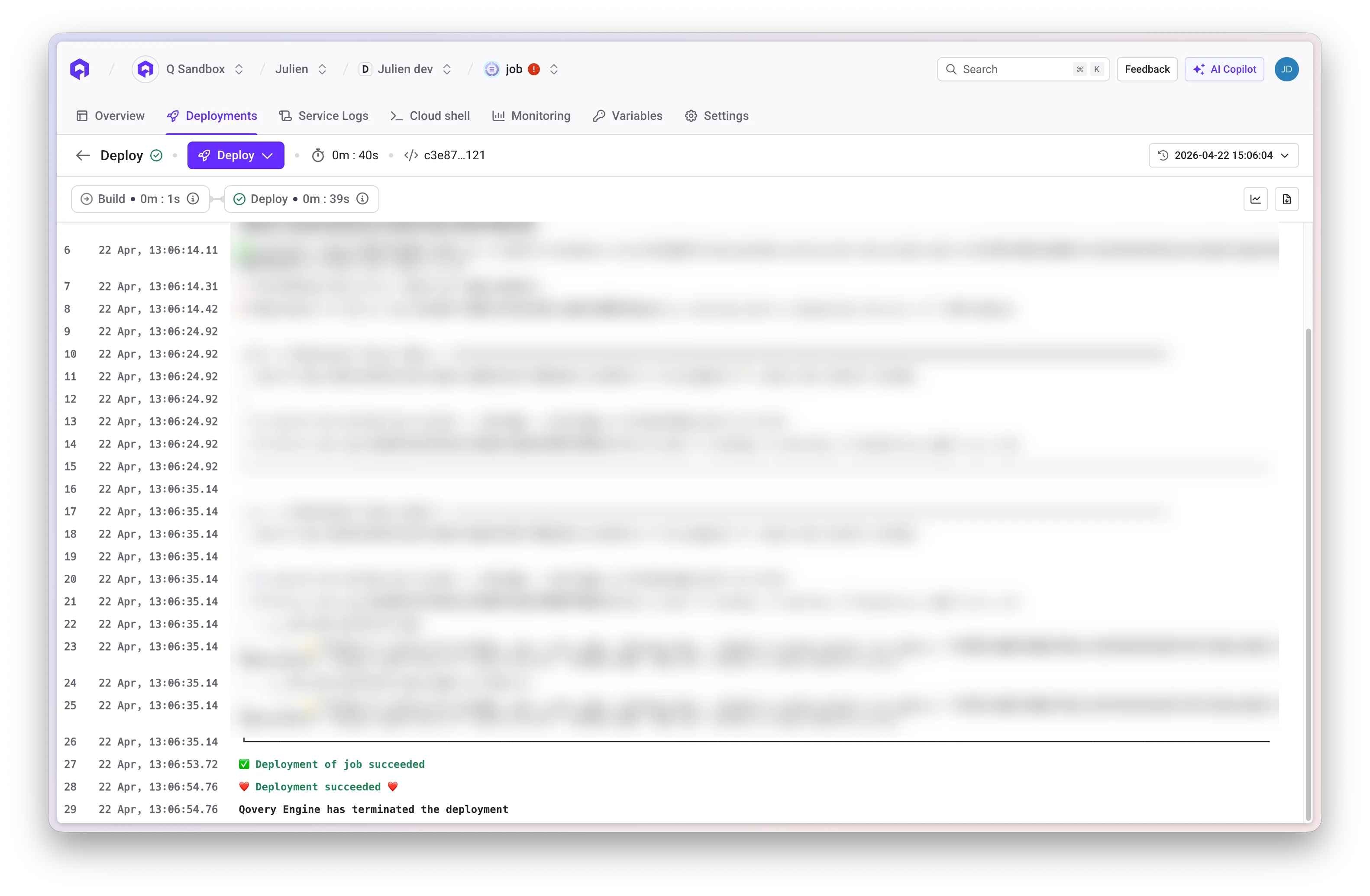 Deployment Logs View