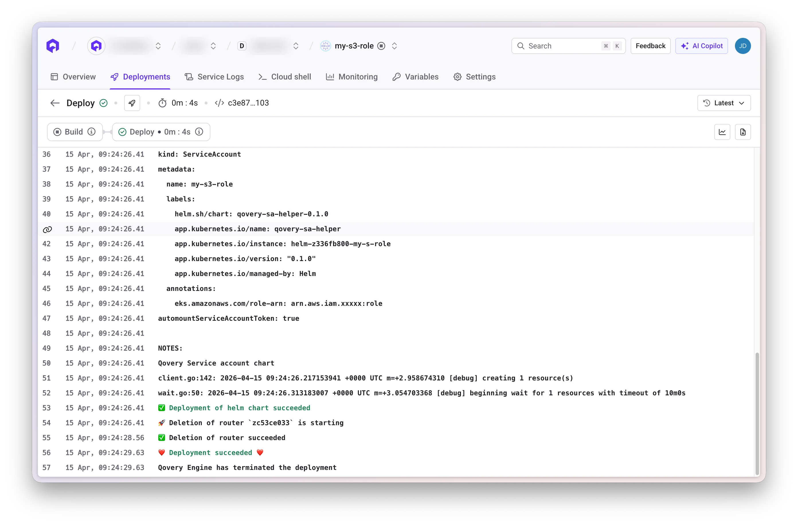 Service account creation logs