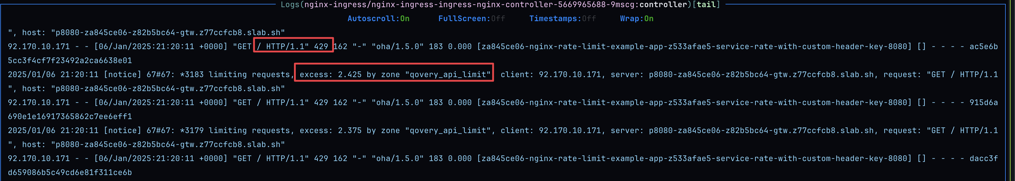 HTTP 429 response logs