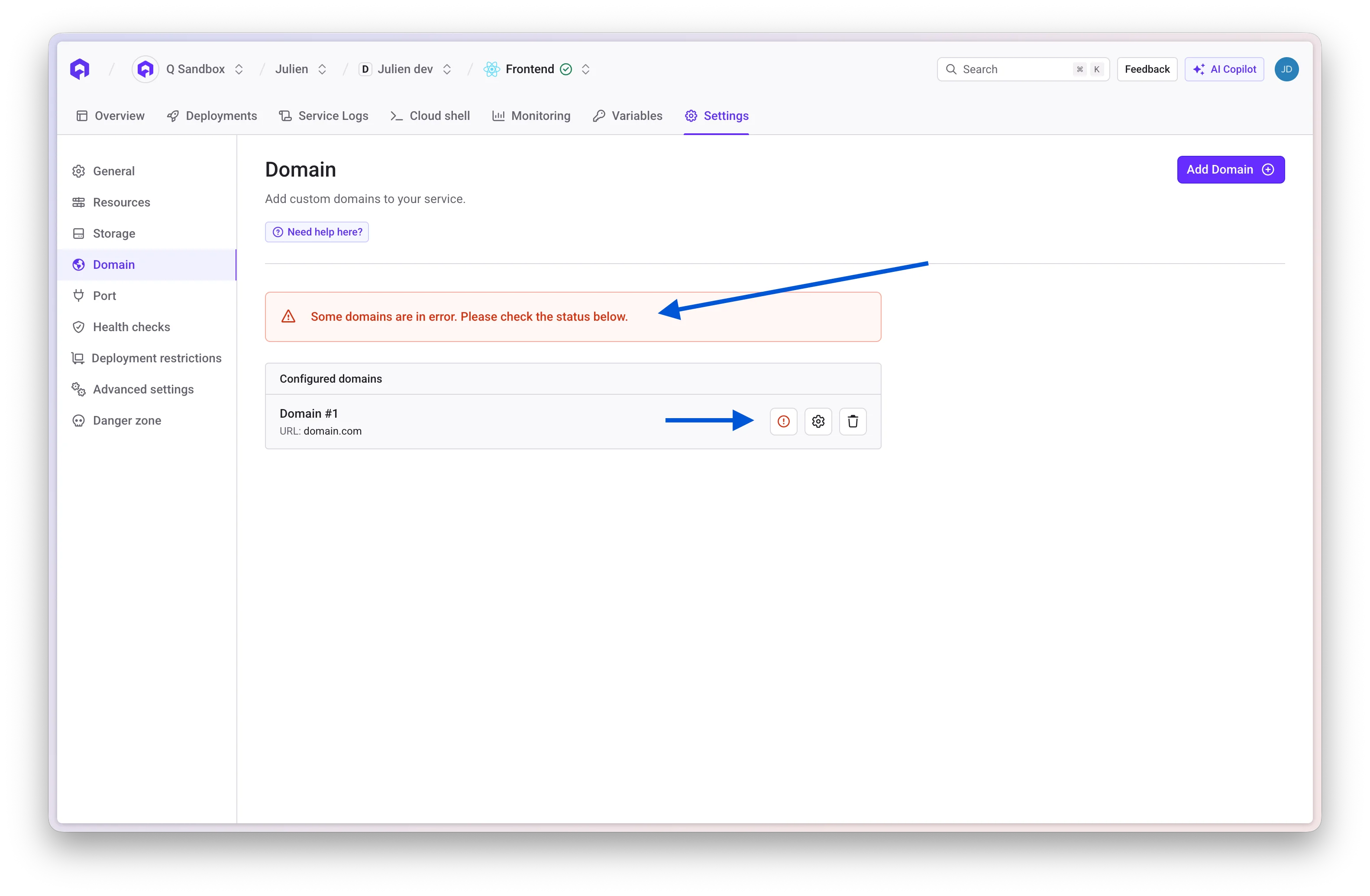 Domain check error in console