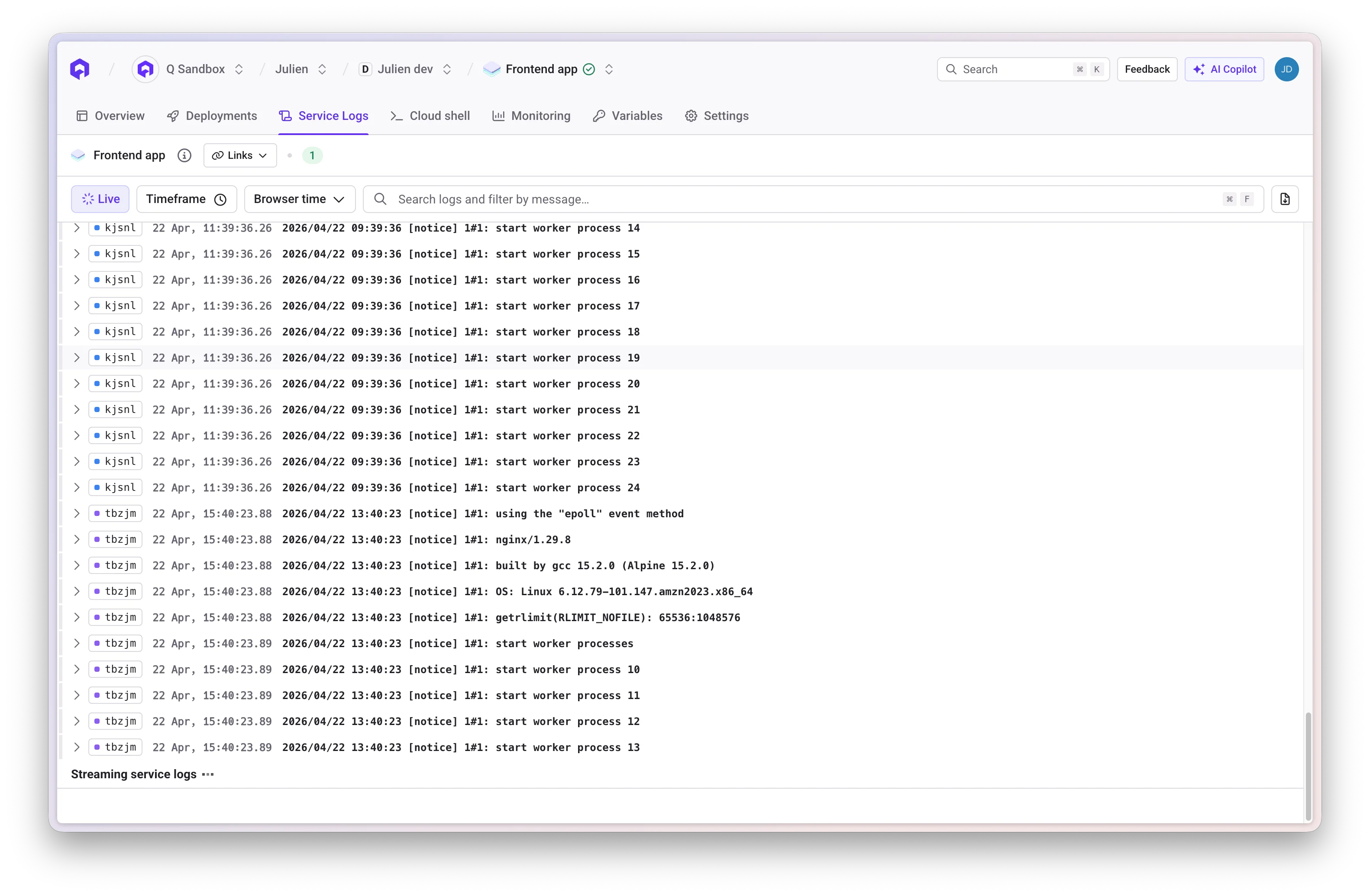 Live Logs