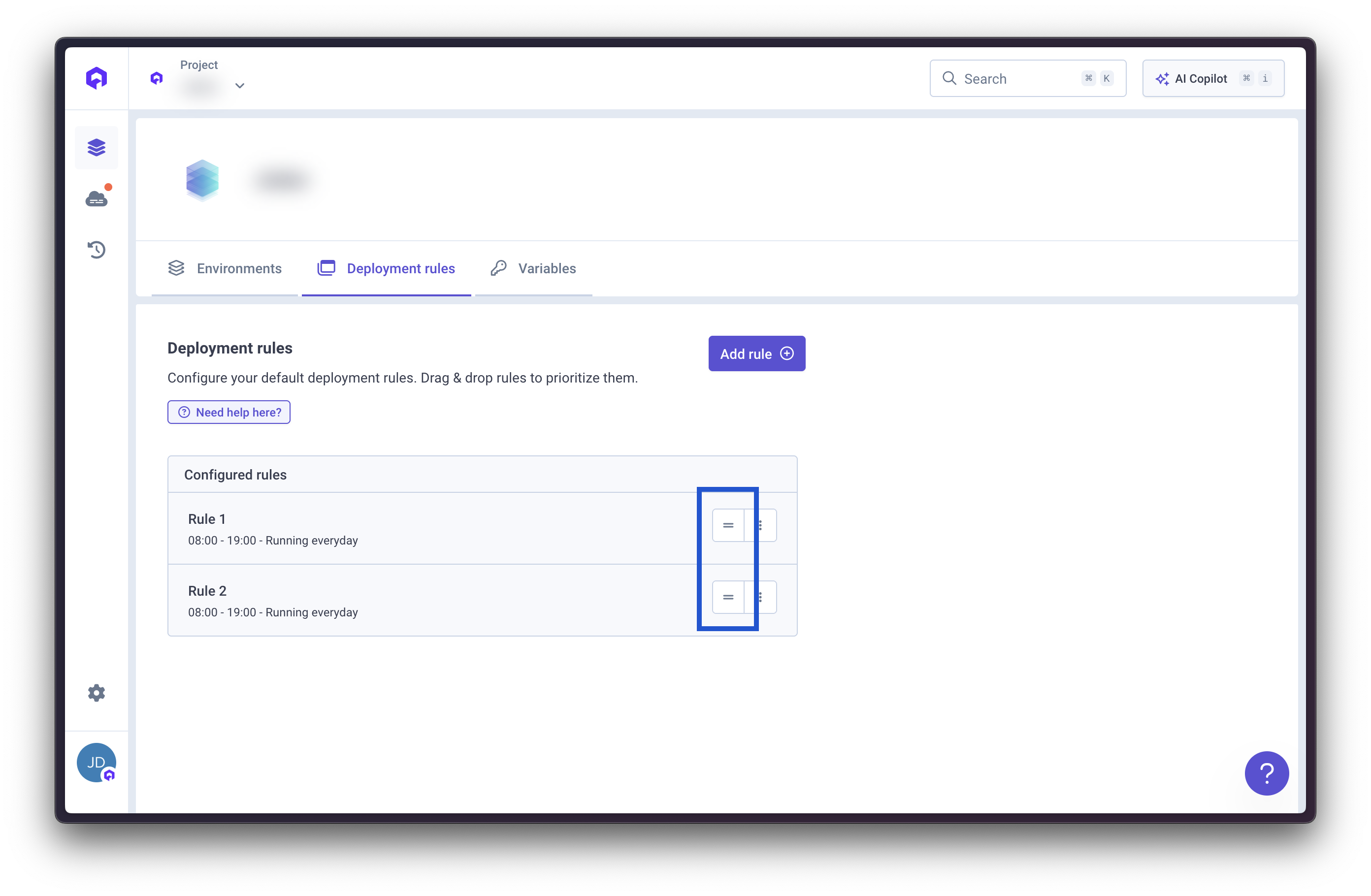 Reorder deployment rule priority