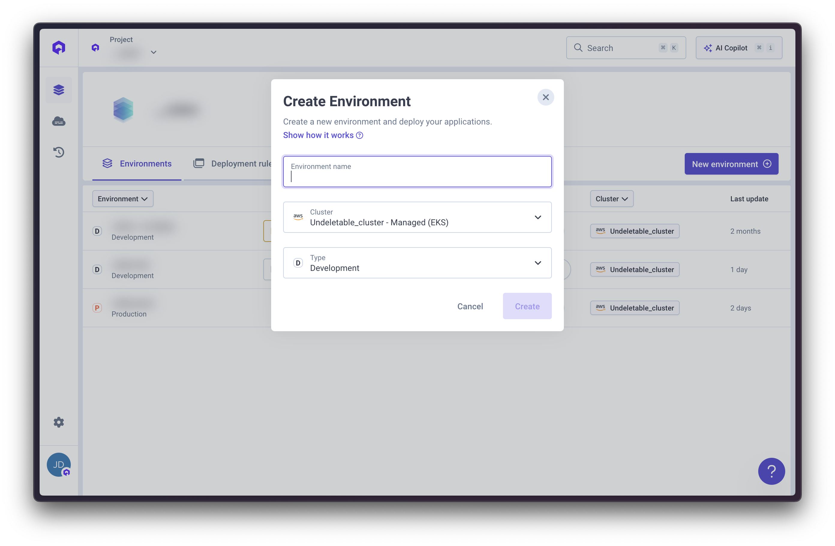 Create Environment Modal