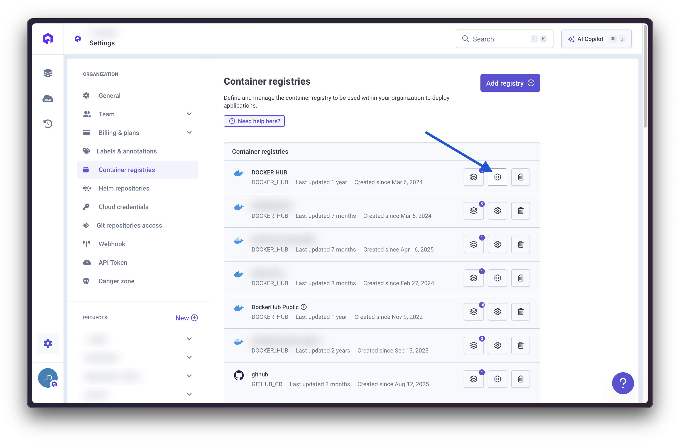 Edit Container Registry