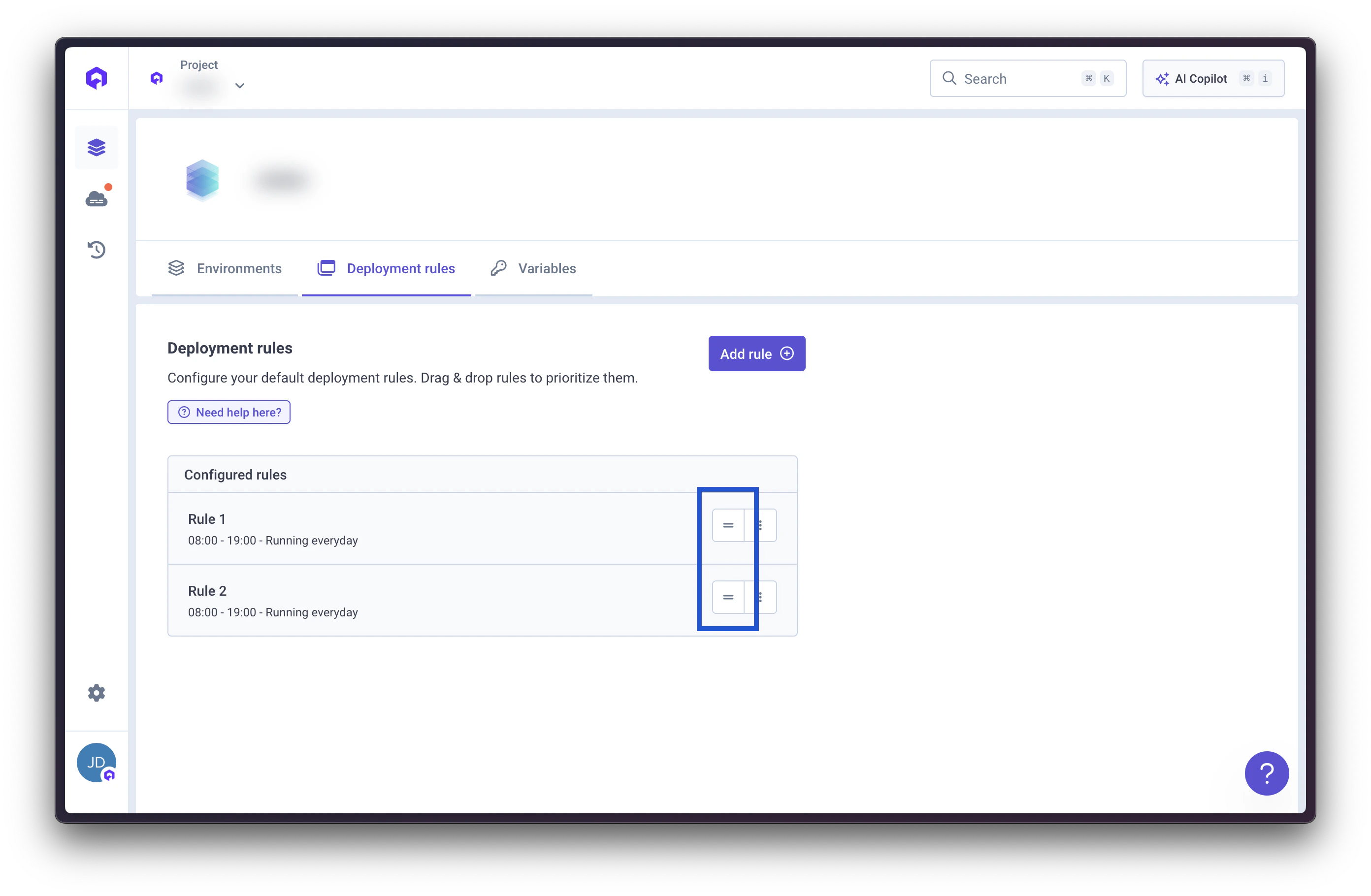 Reorder deployment rule priority