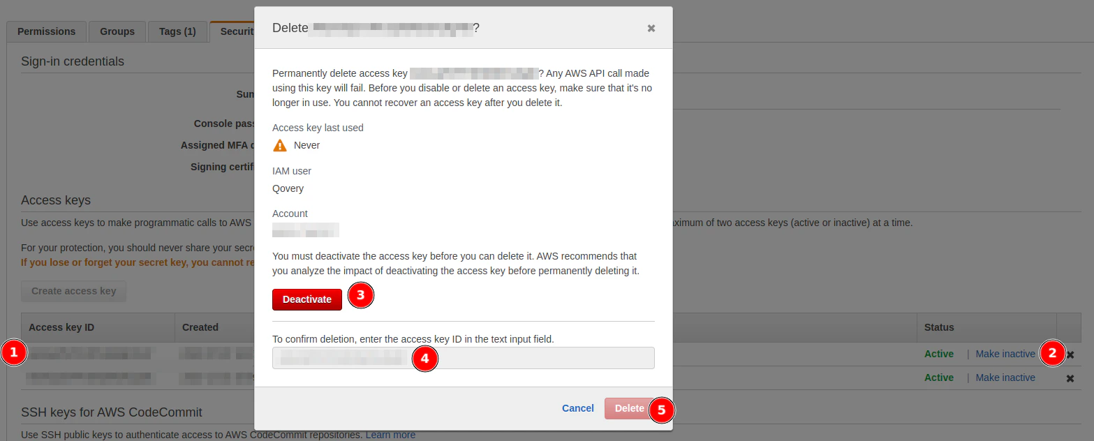 Delete old access key