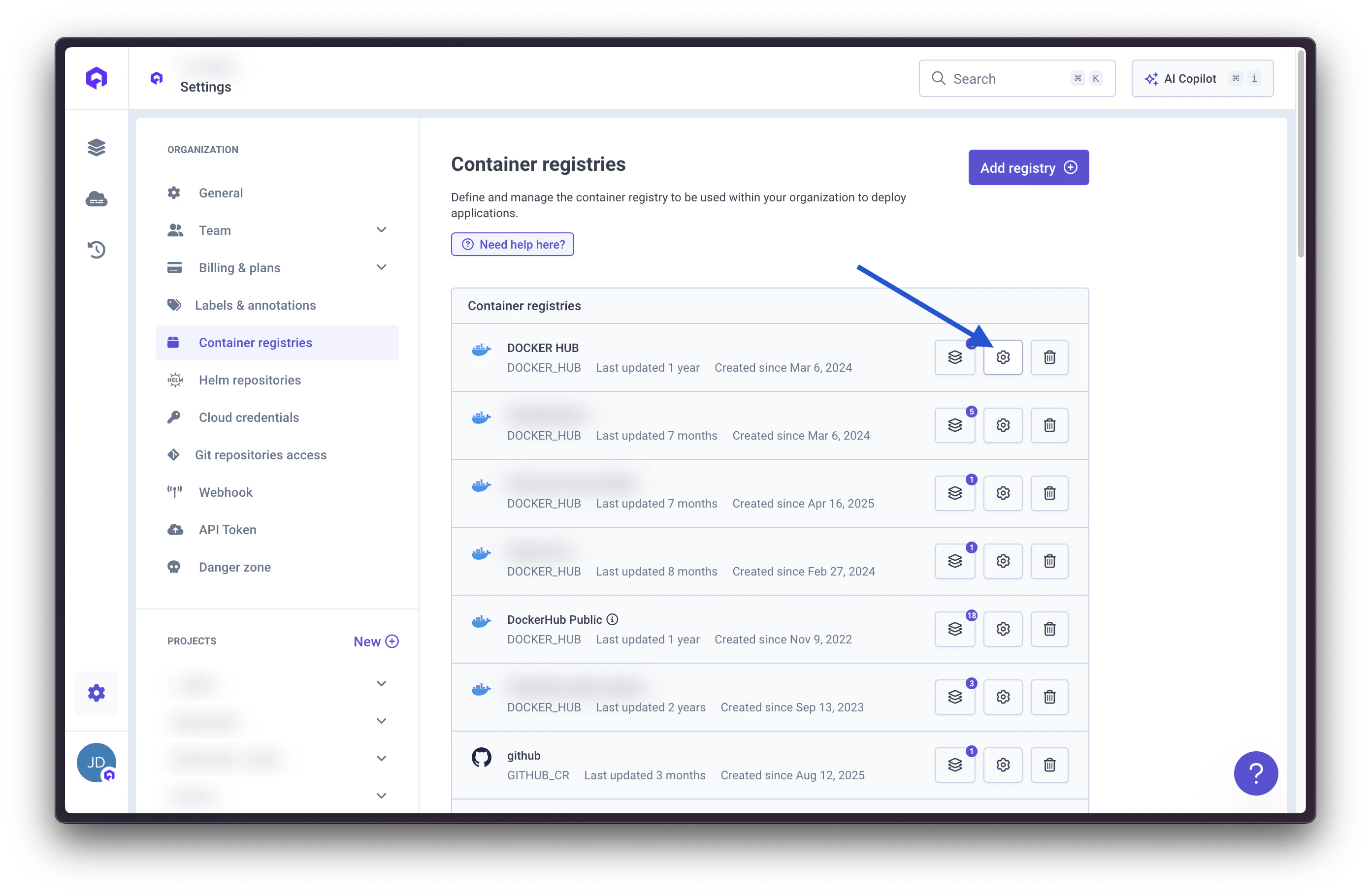 Edit Container Registry