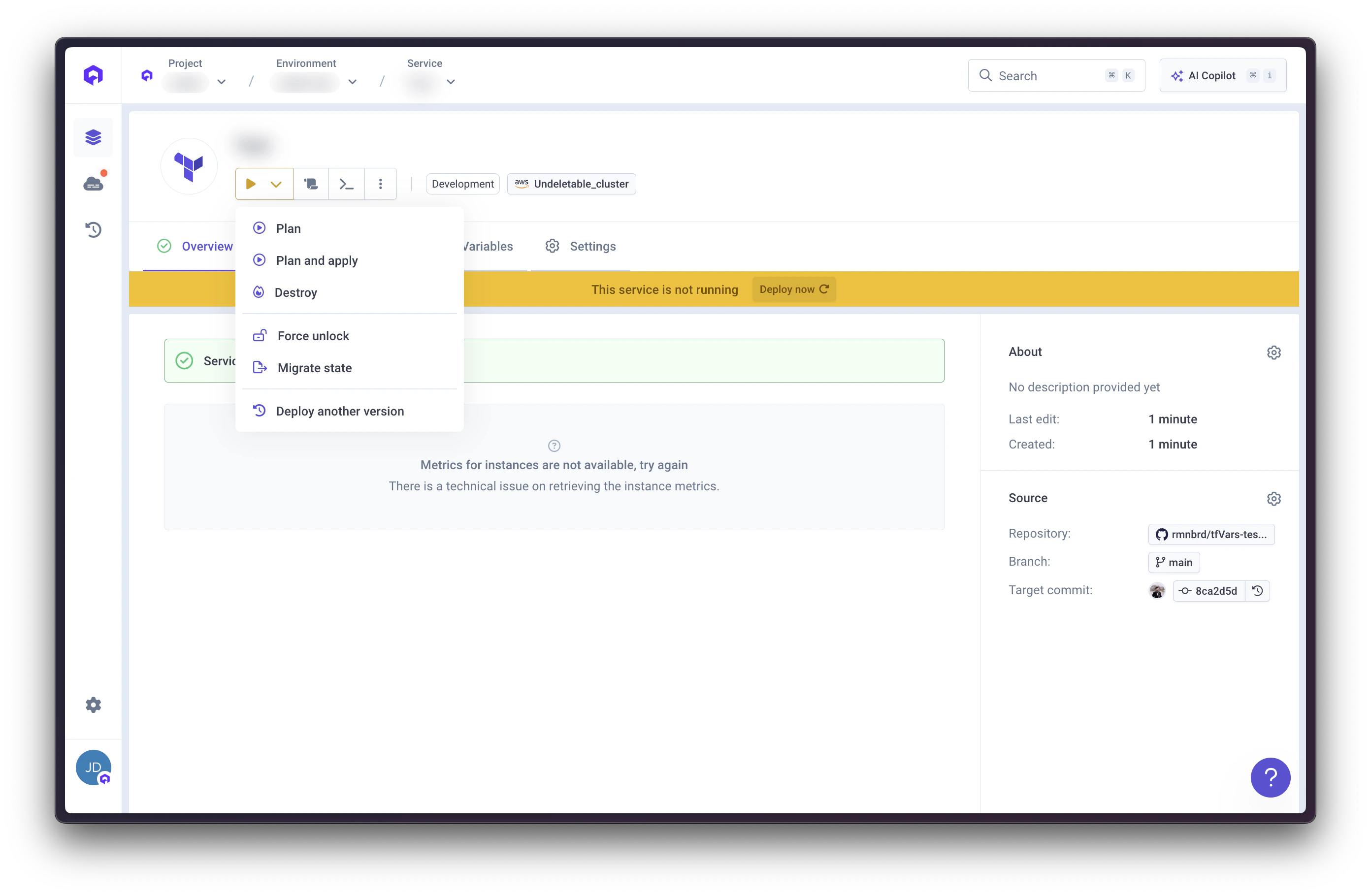 Terraform Action Menu