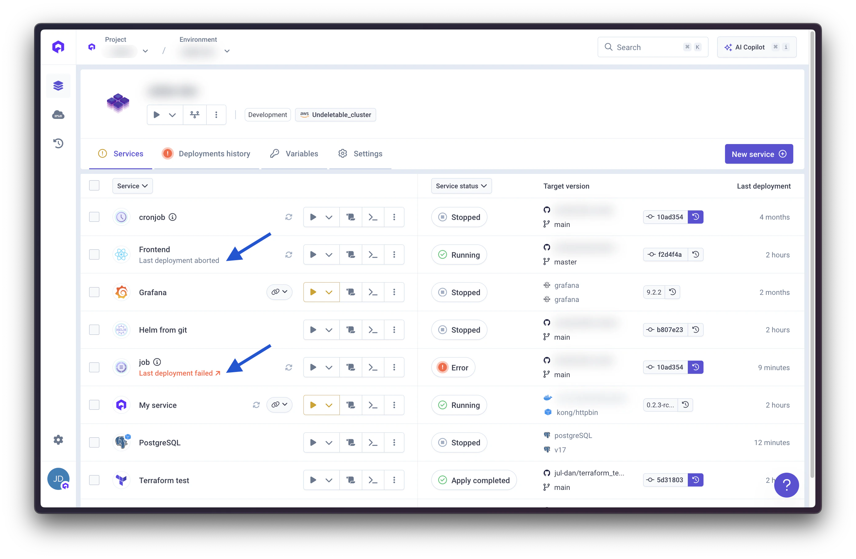 Application deployment status