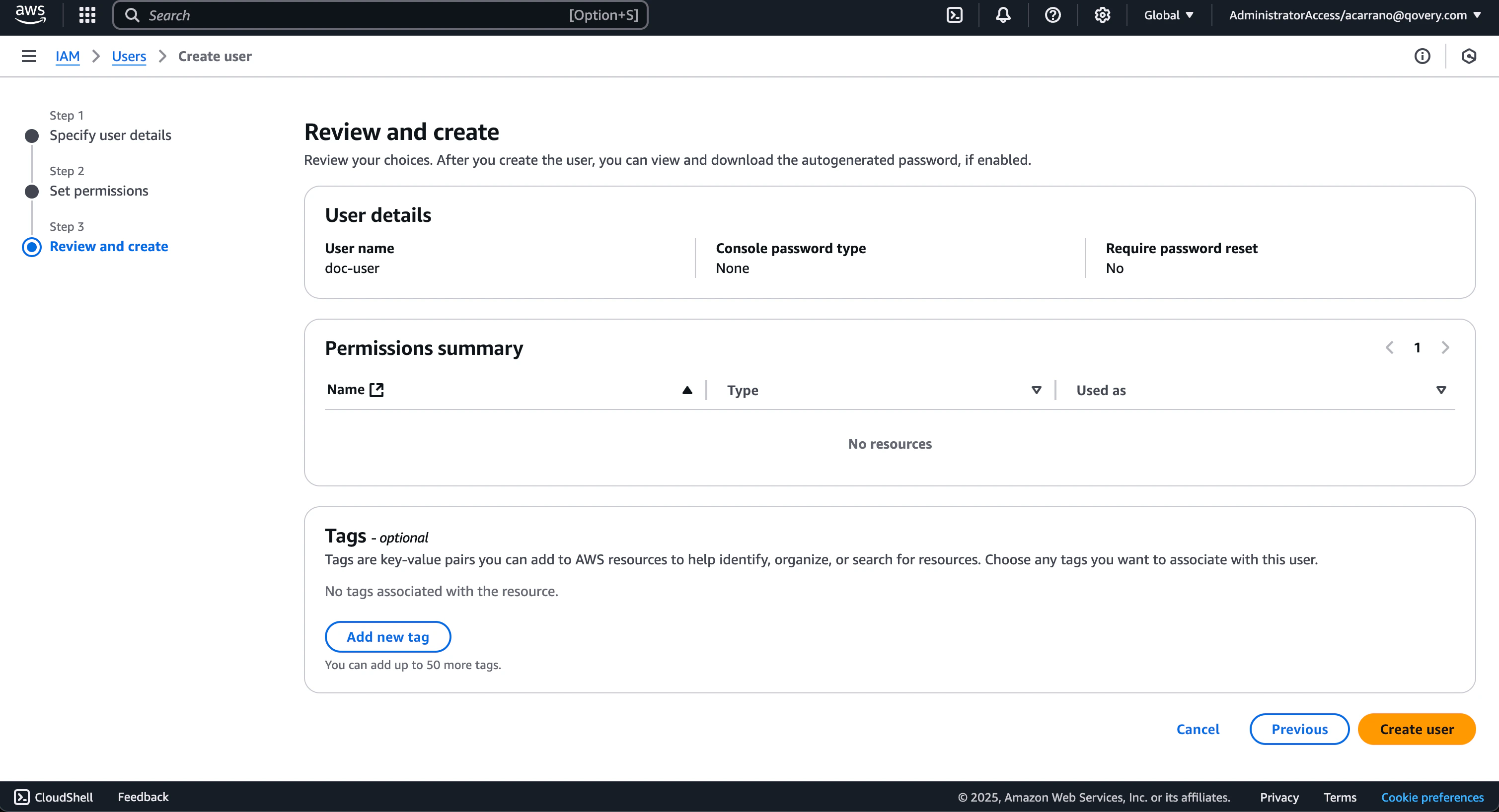 Create user - step 3
