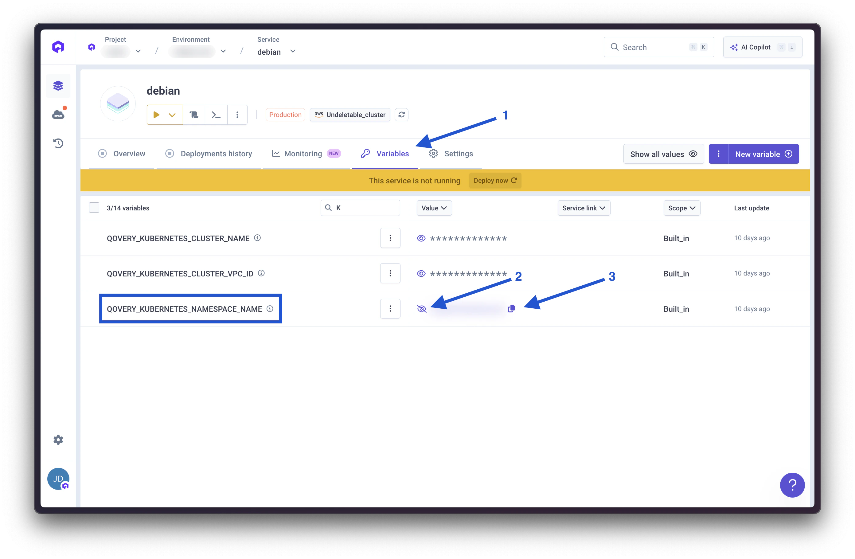 Get Kubernetes namespace from container variables