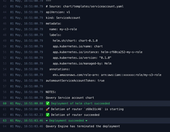 Service account creation logs