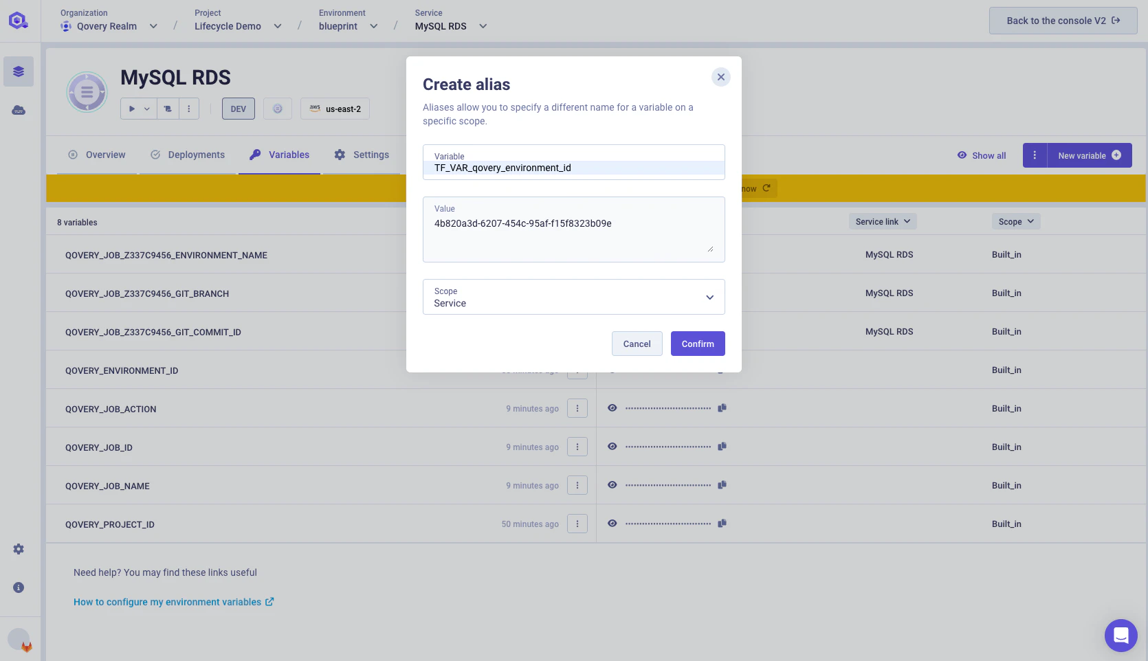 Create environment variable alias