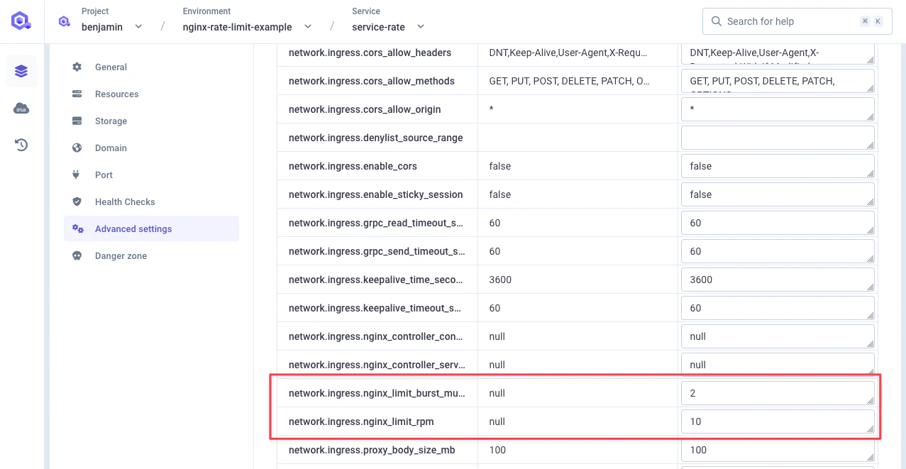 Service-level rate limit
