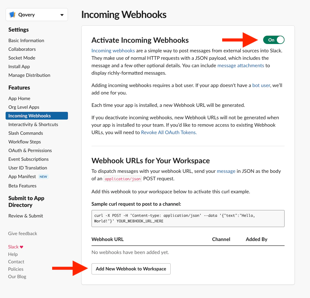 Add New Webhook to Workspace