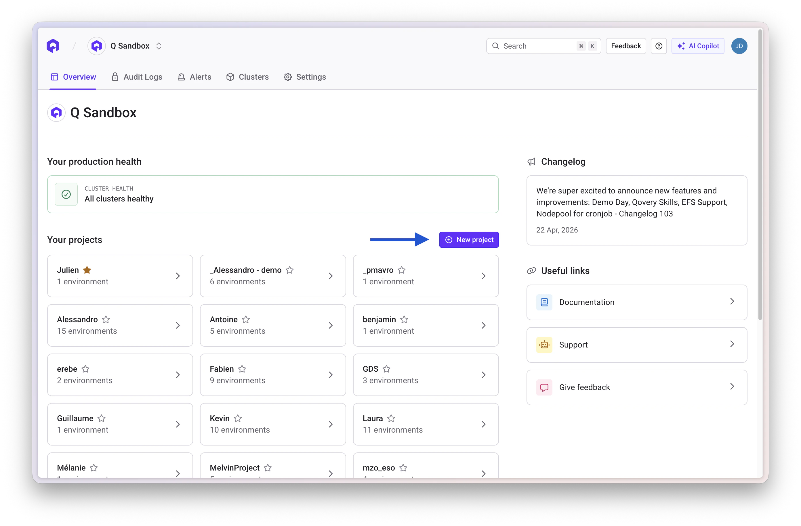 Create a new project in Qovery