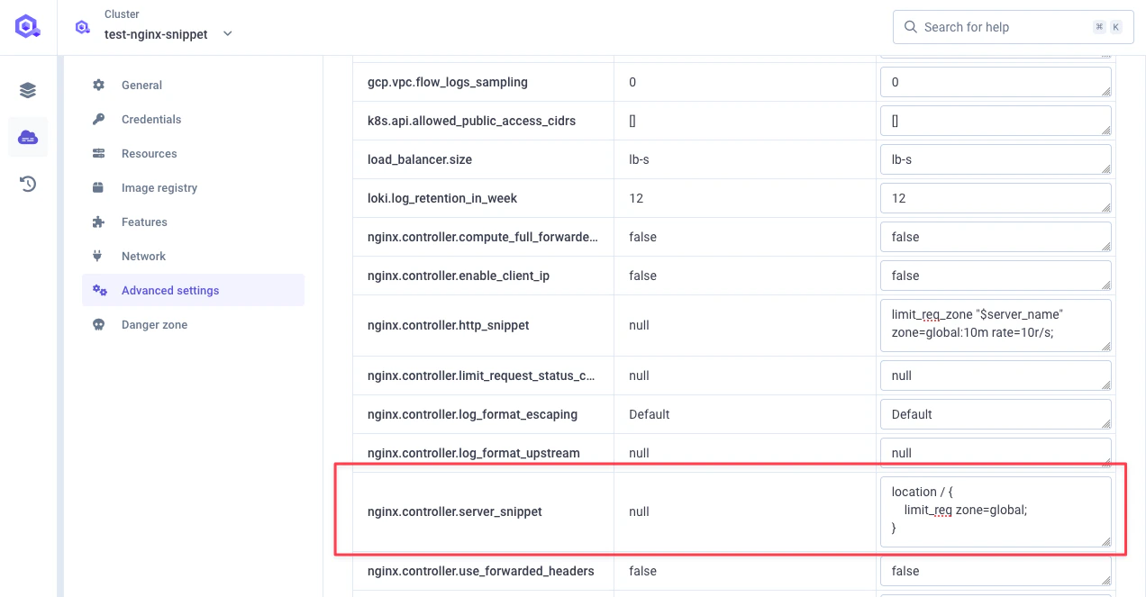 Apply global rate in server snippet
