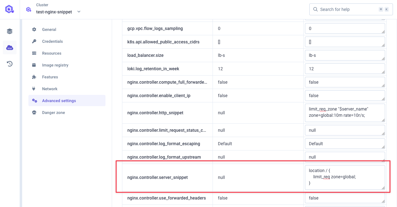 Apply global rate in server snippet