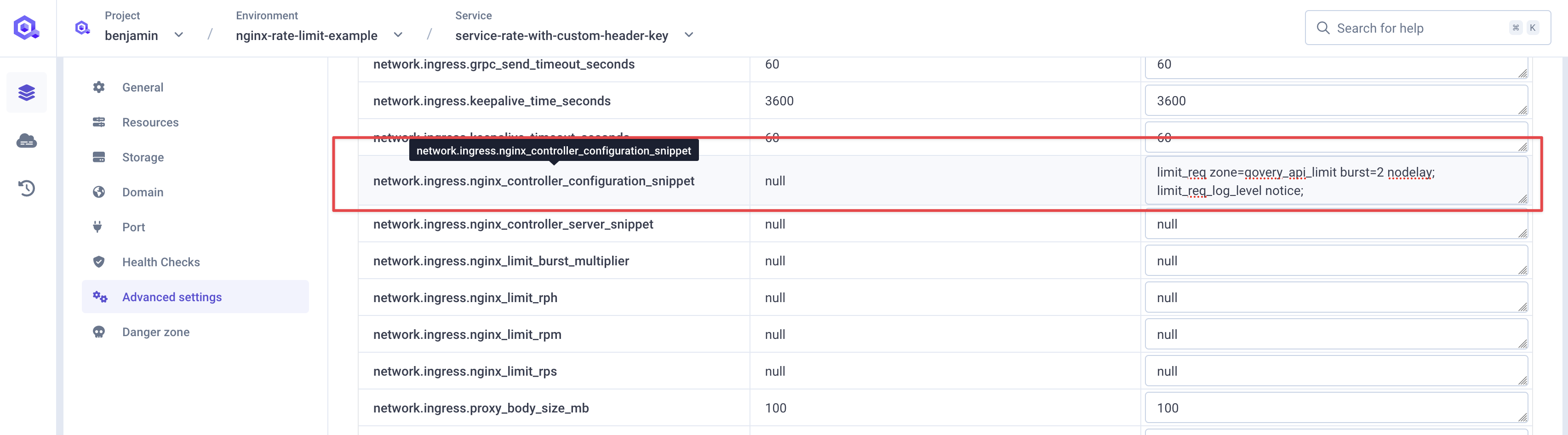 Apply custom header rate limit