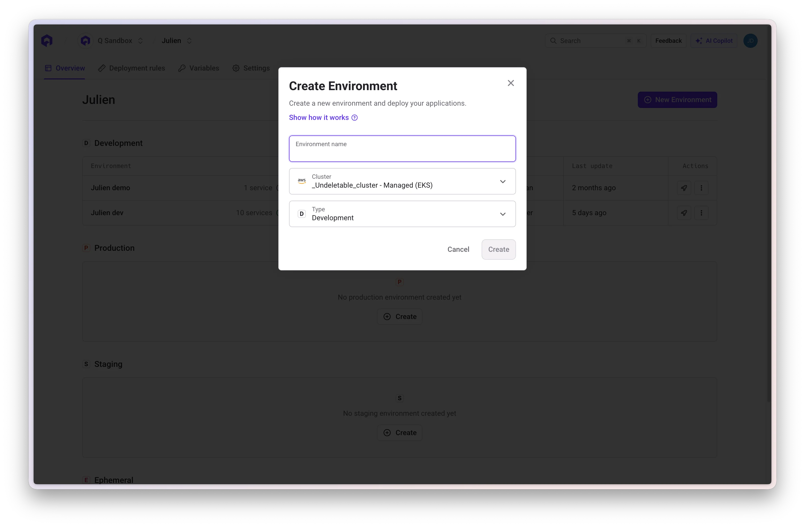Create Environment Modal