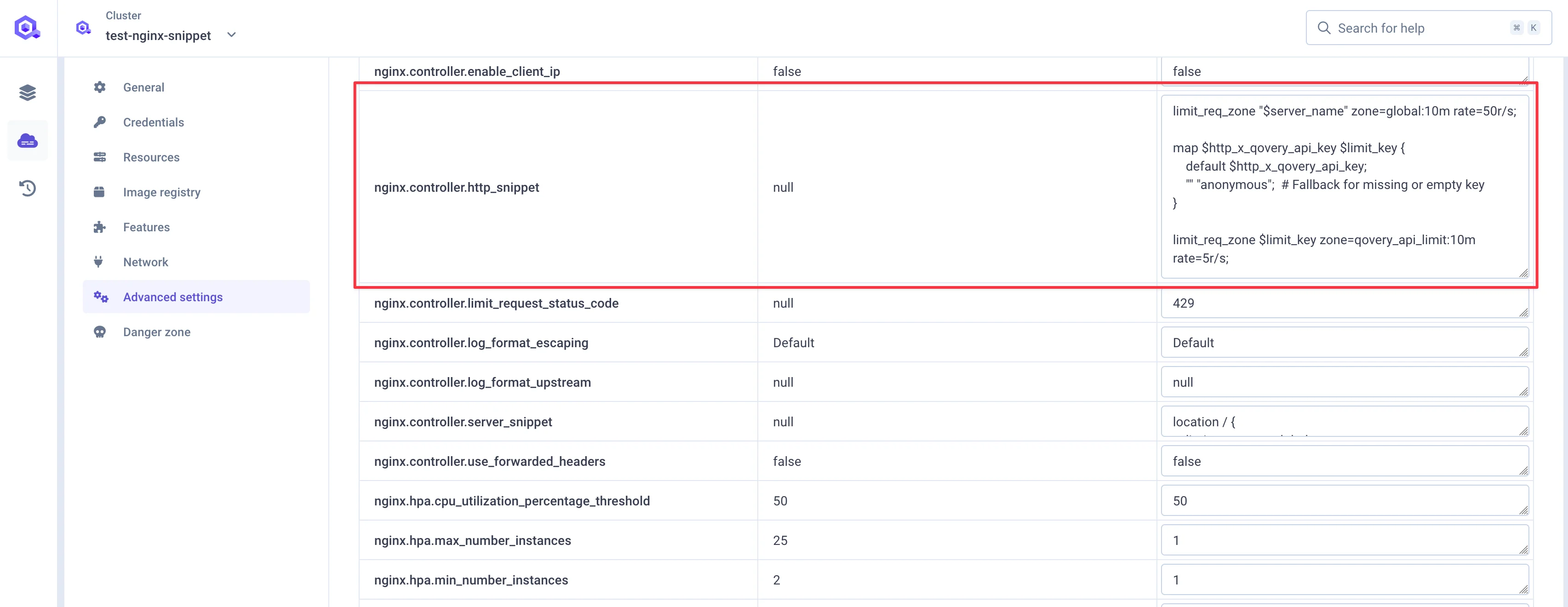 Custom header rate limit declaration