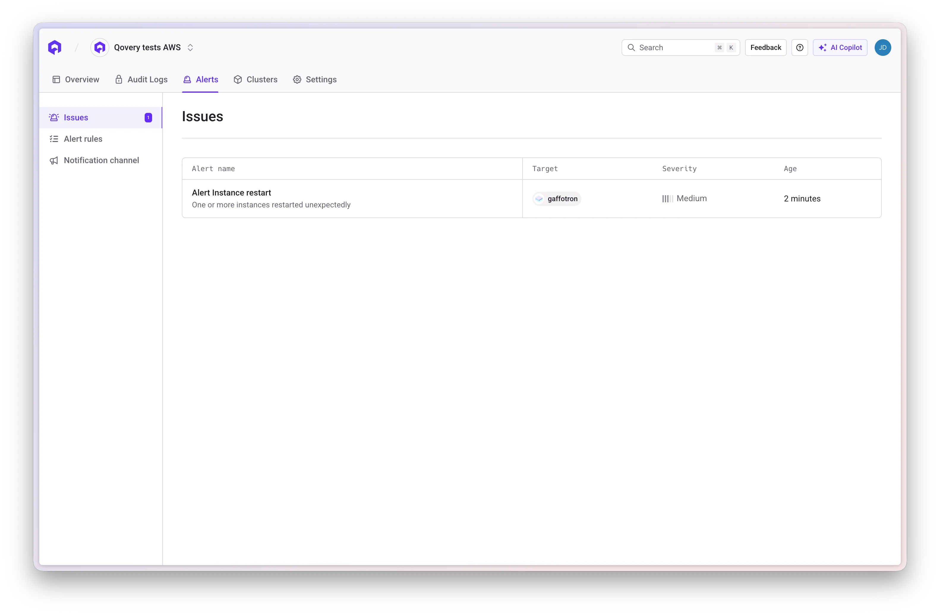 Alerting Section - Issues Overview