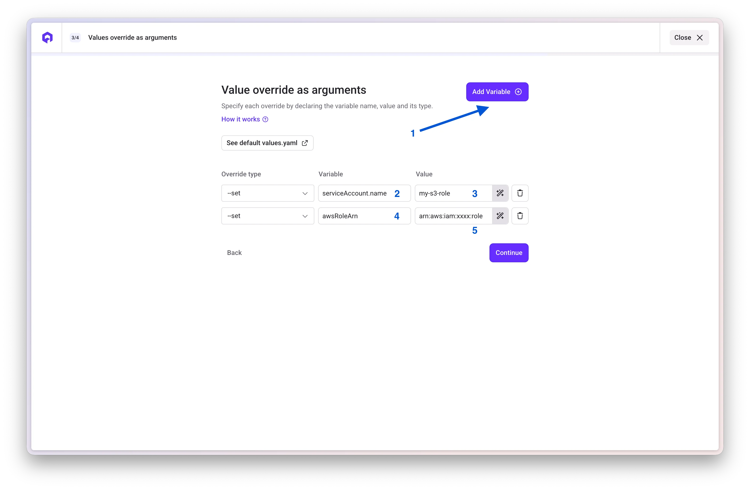 Override AWS role ARN