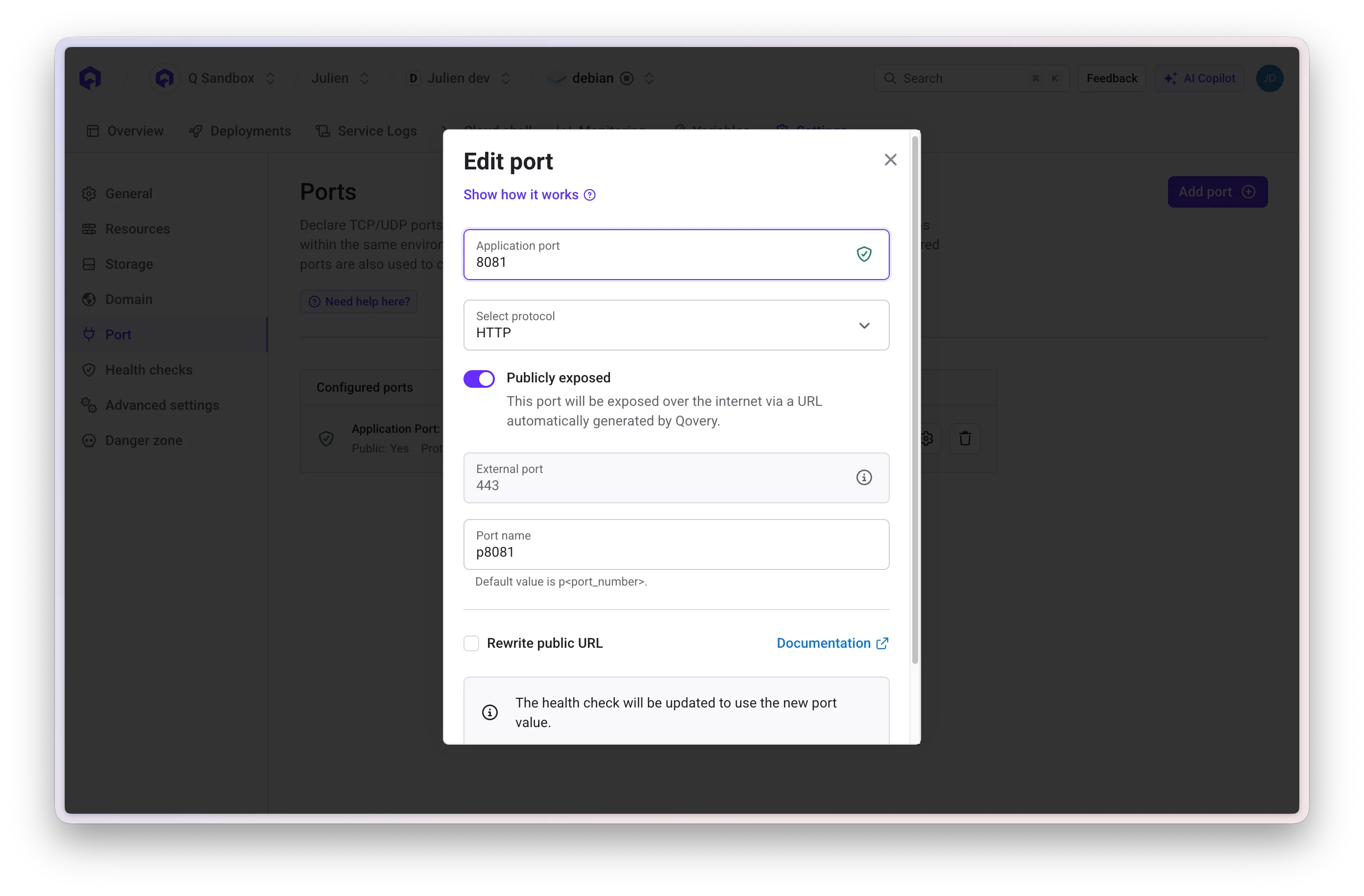 Configure application port