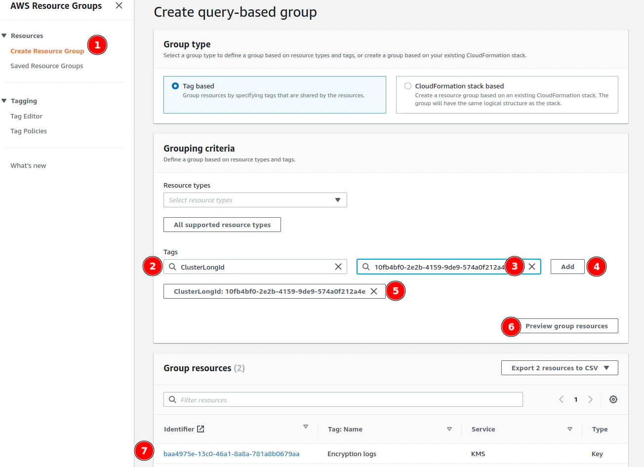 AWS Resource Groups search by tag