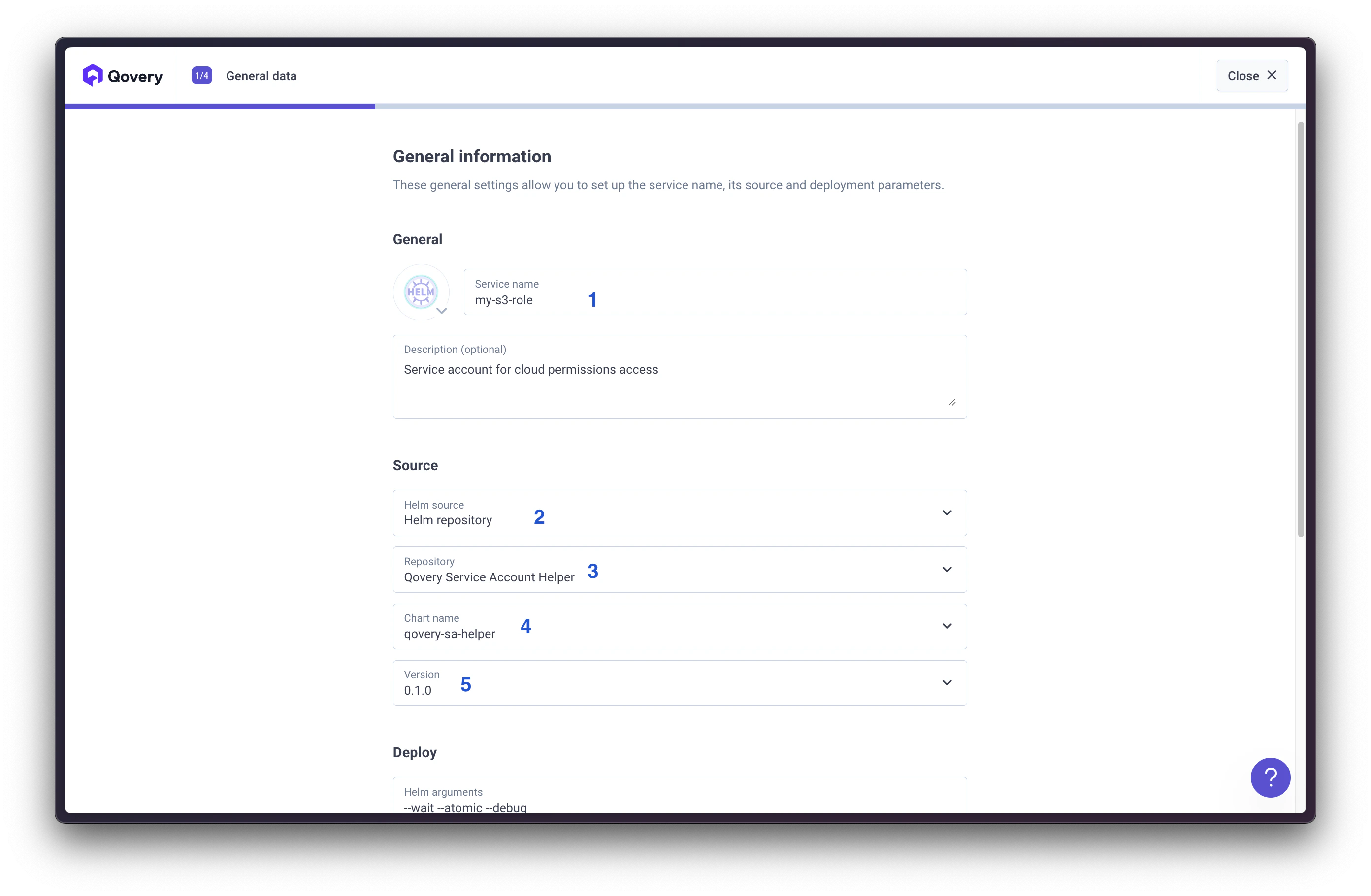 Helm service configuration
