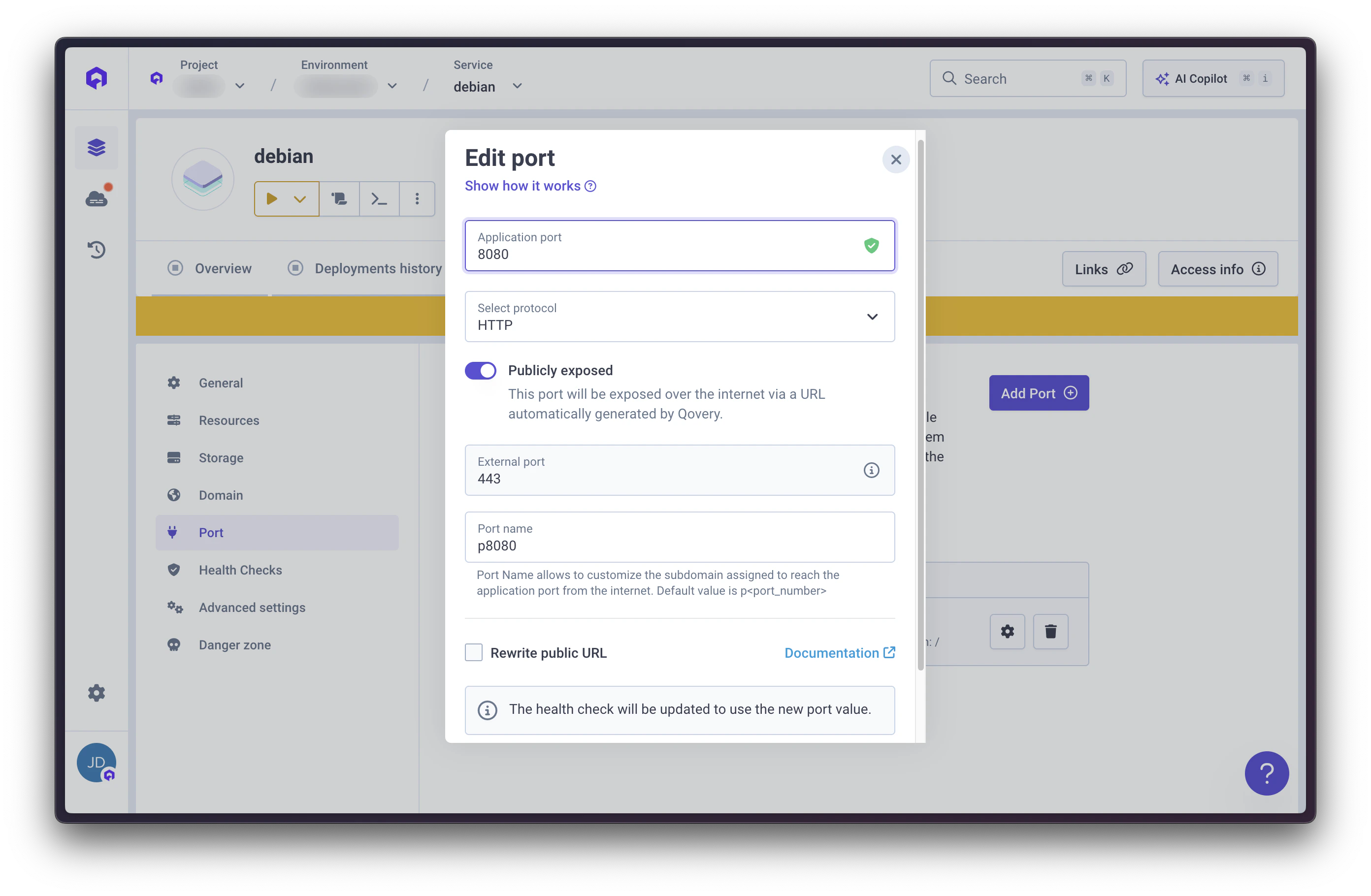 Configure application port