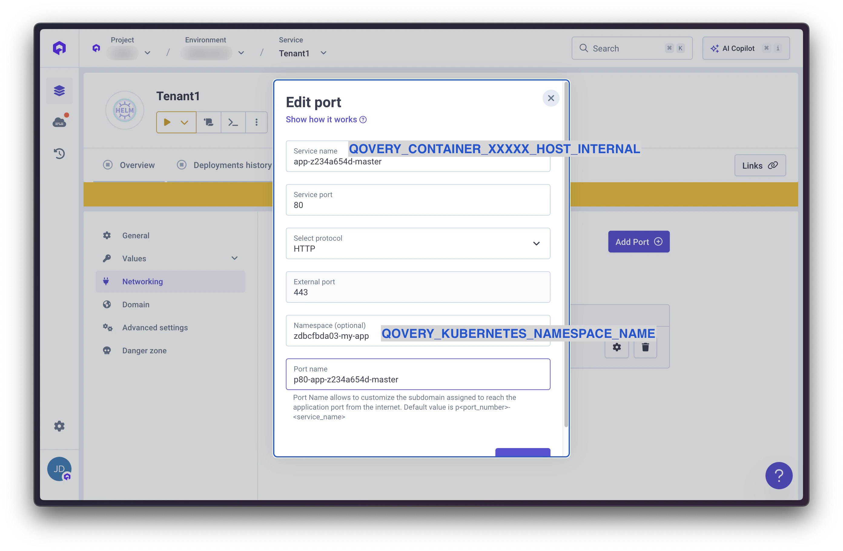 Configure tenant port