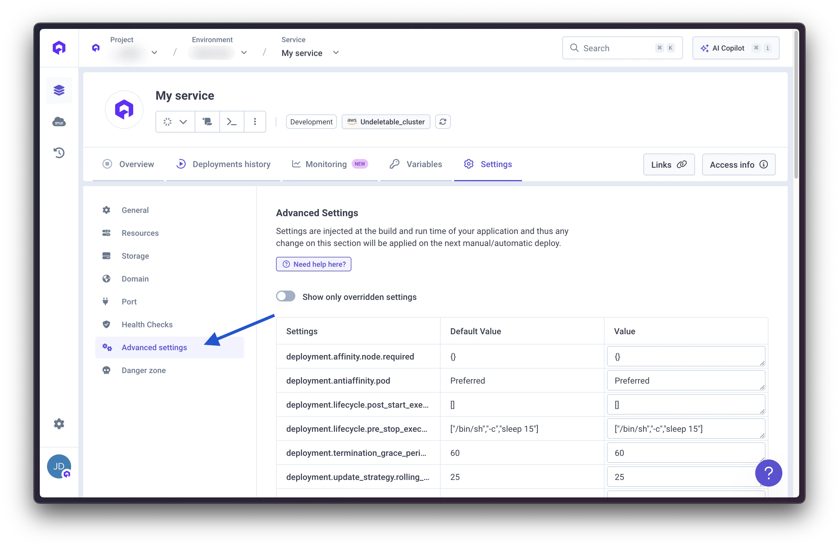 Advanced Settings Interface