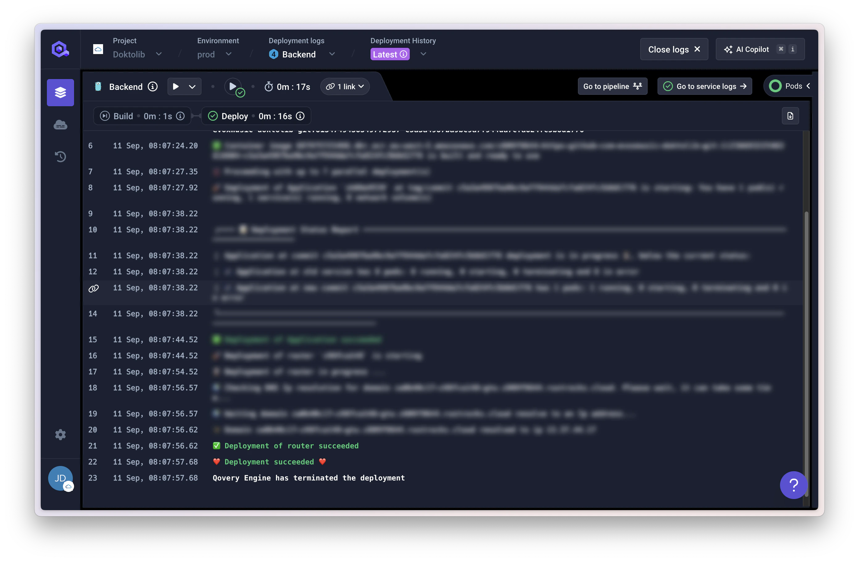 View deployment logs in real-time