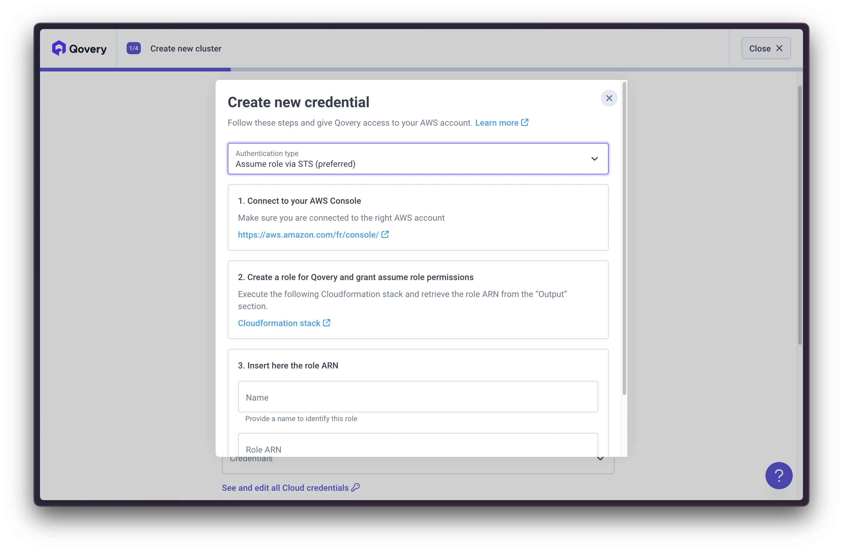 Enter Role ARN in Qovery Console