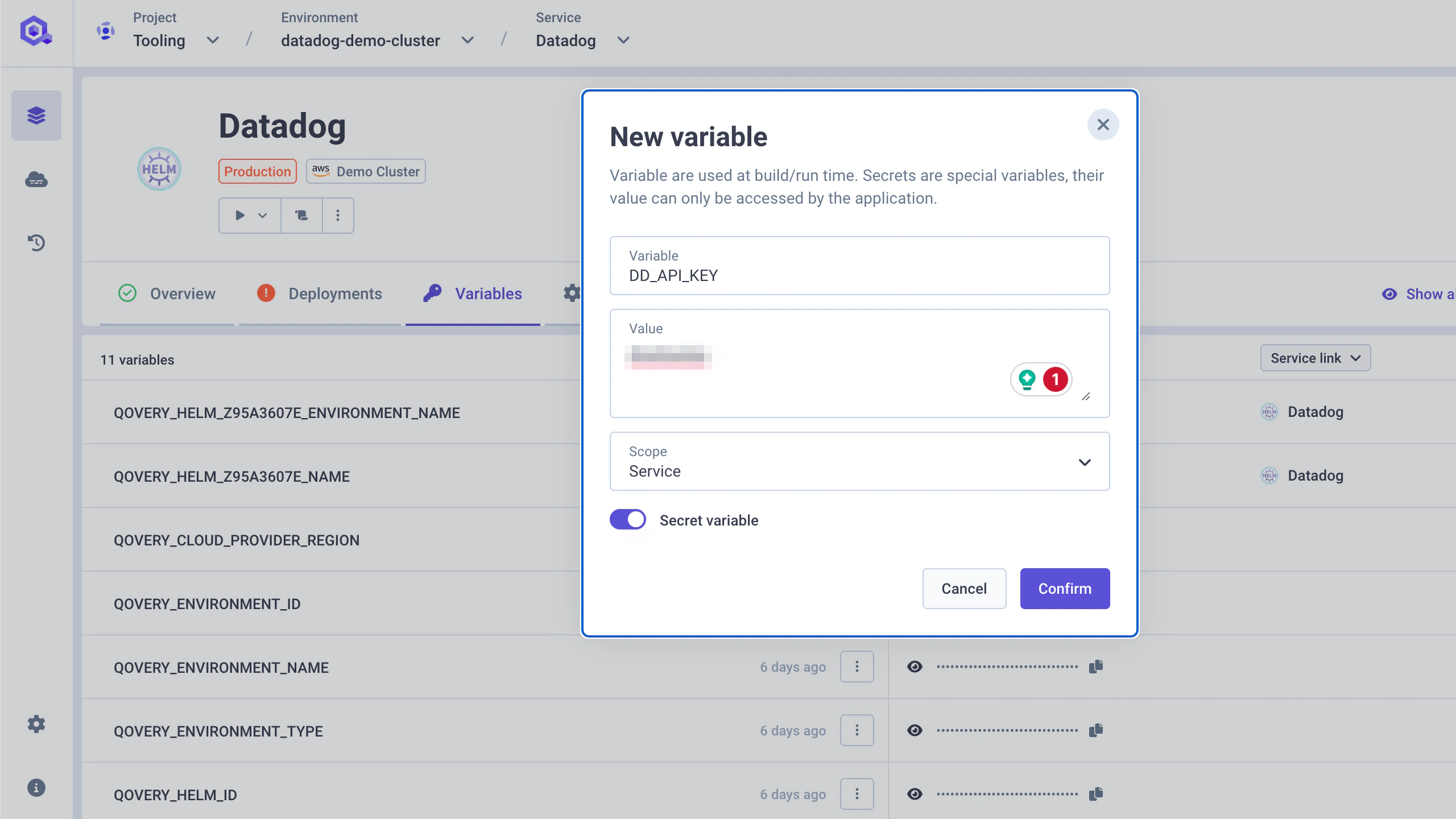 Datadog Secret Configuration