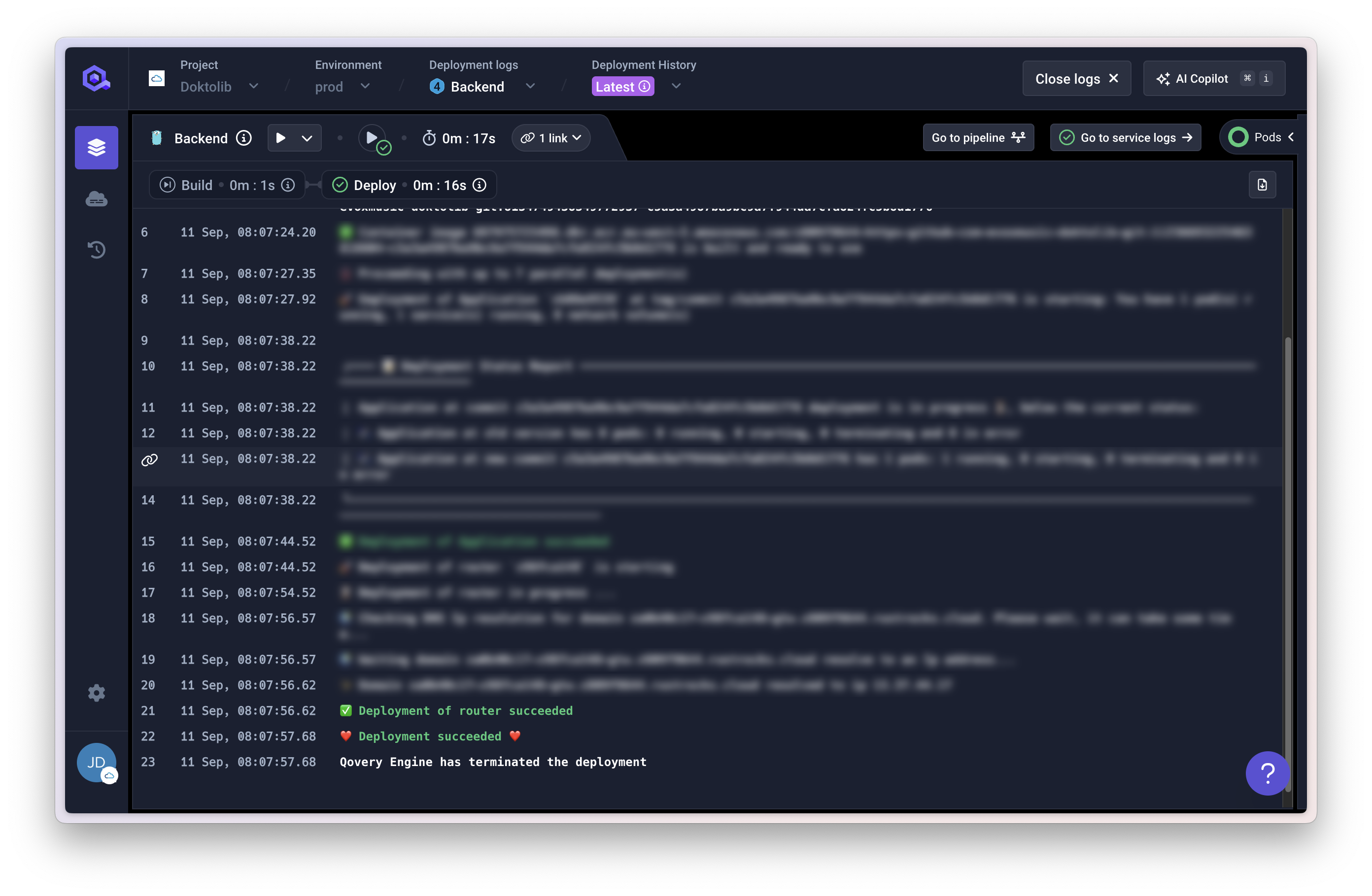 View deployment logs in real-time