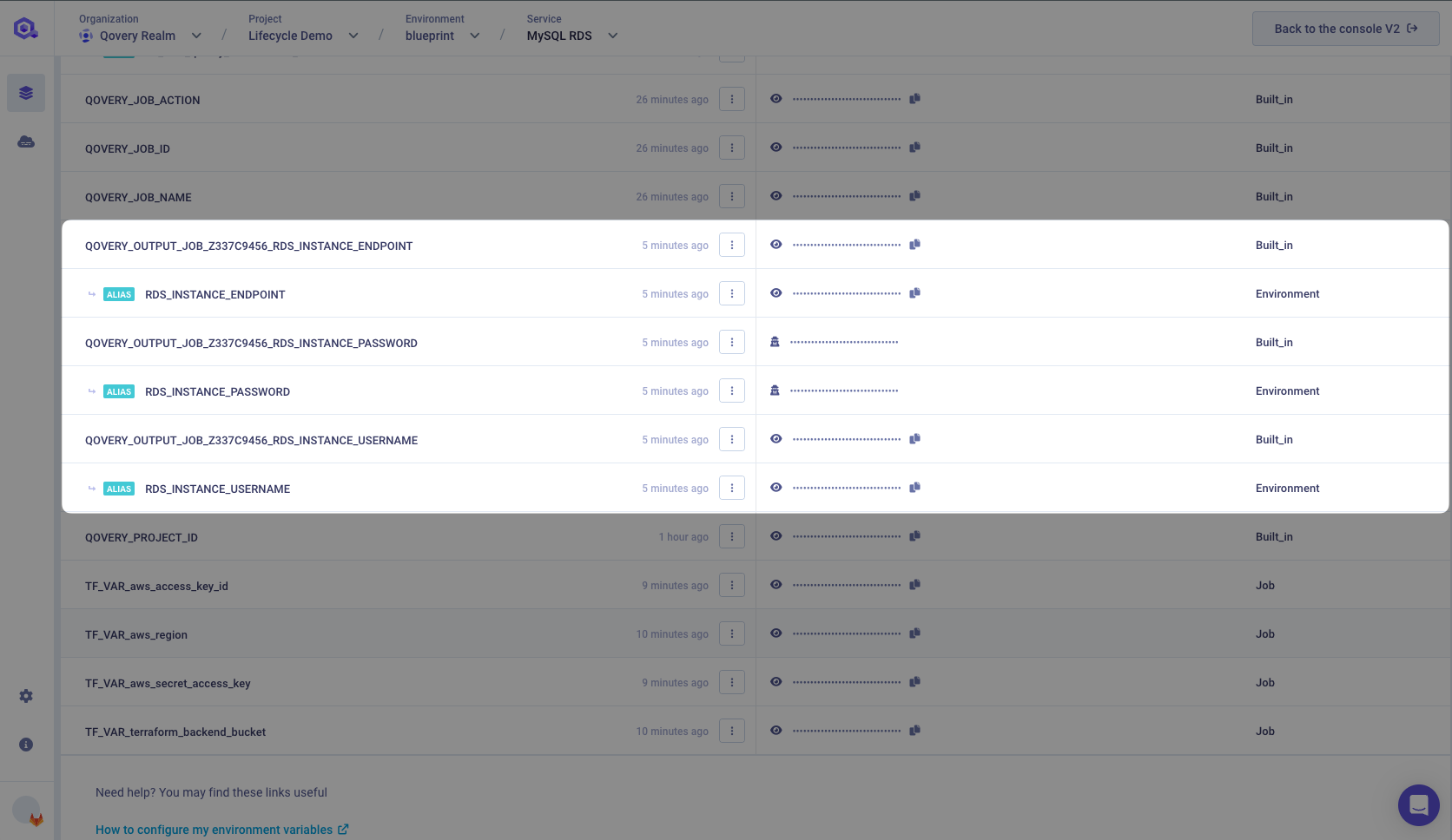 Generated output variables