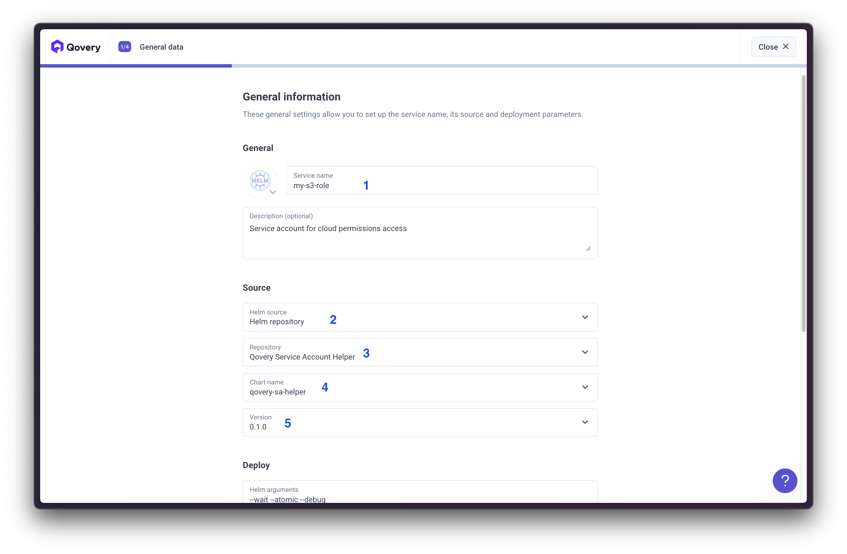 Helm service configuration