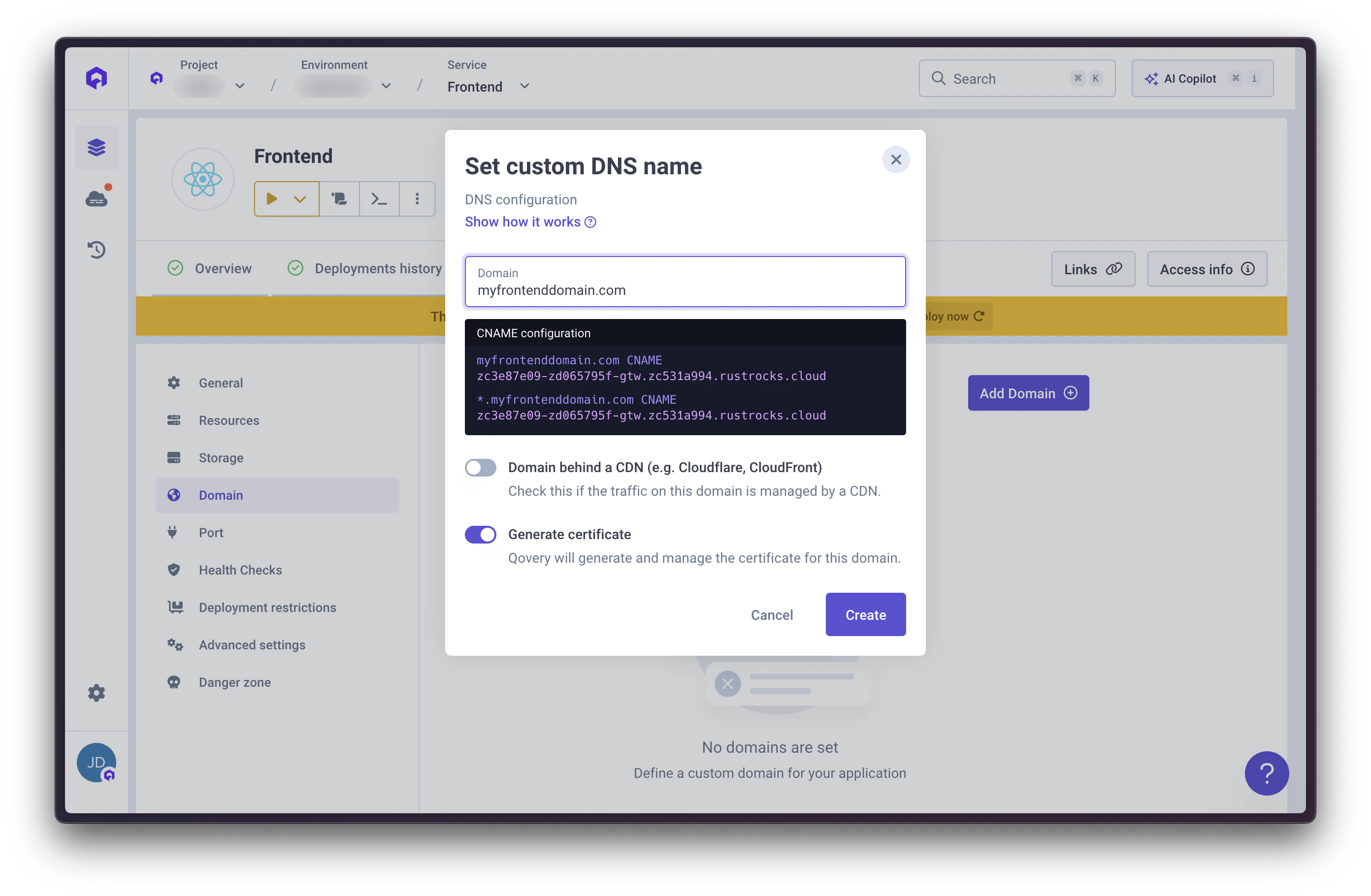 Custom domain configuration
