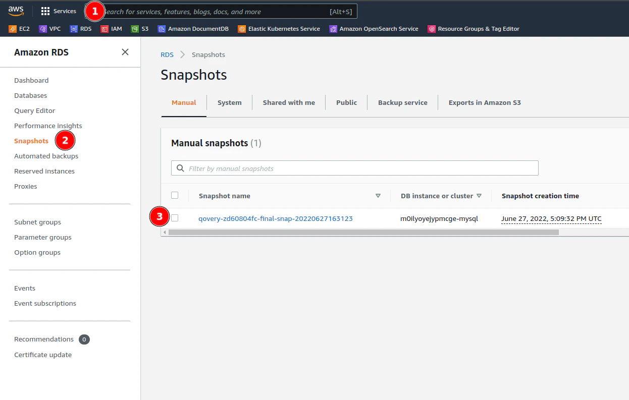 Database snapshot quota exceeded
