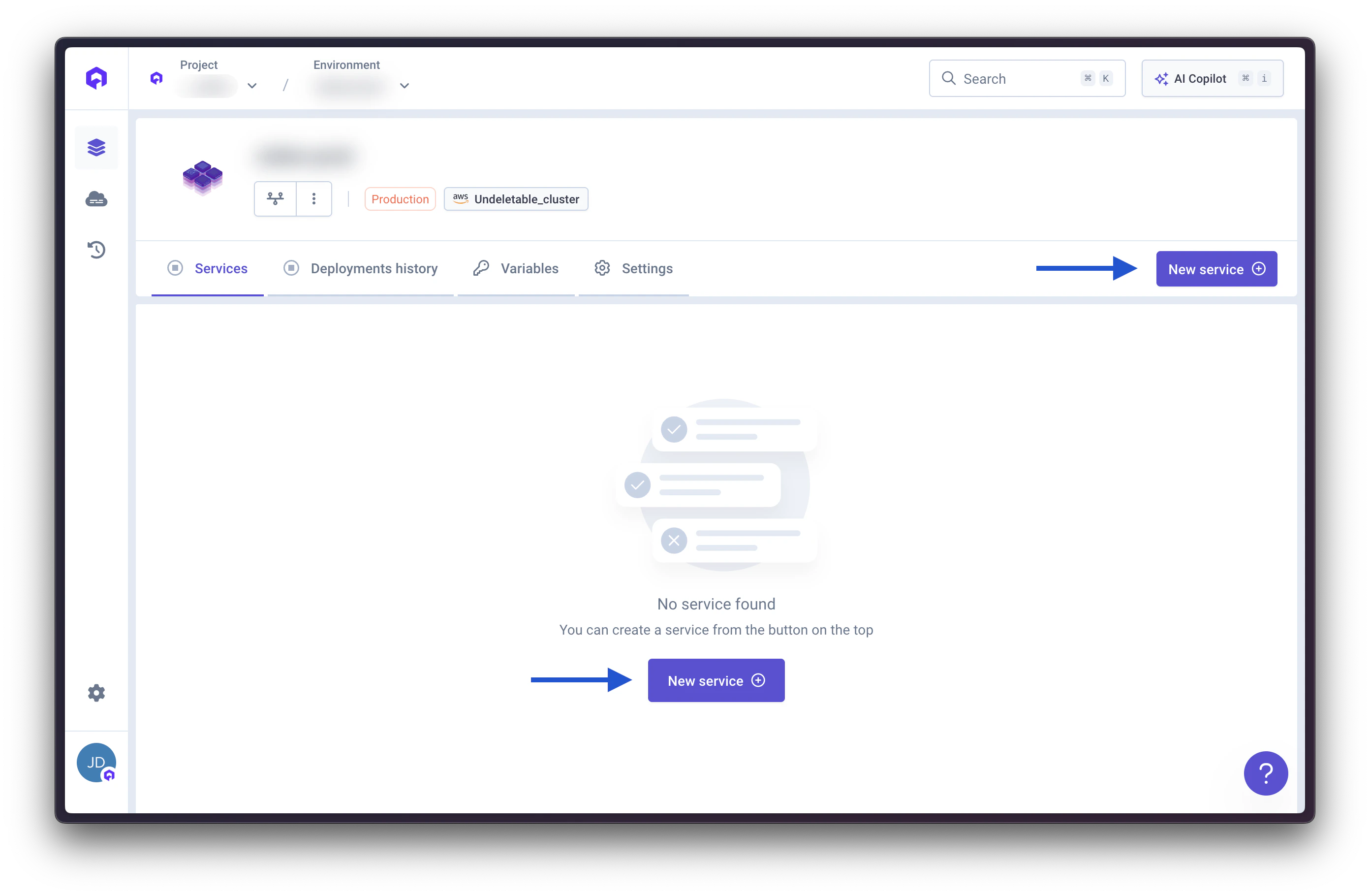 Click New Service to create an application